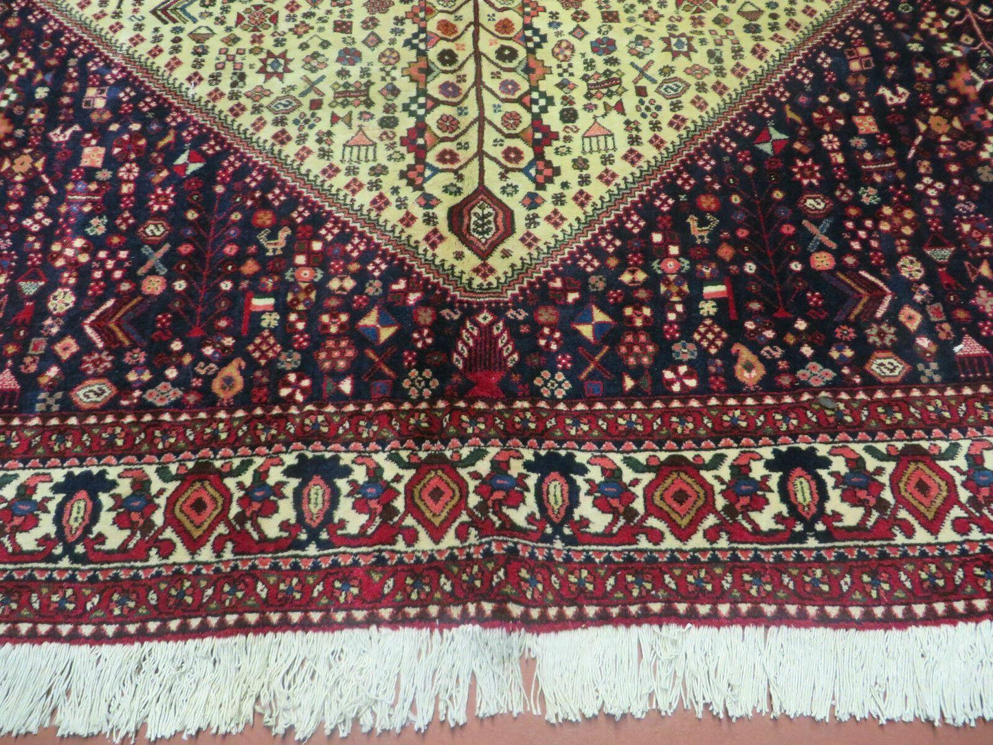7' X 10' Vintage Handmade Indian Floral Wool Rug Hand Knotted Carpet Ivory Red - Nuvé