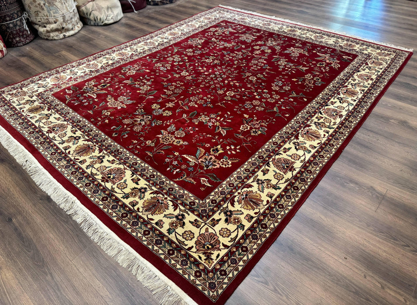 Indo Persian Rug 8x10, Red and Cream, Floral, Pande Cameron - Nuvé