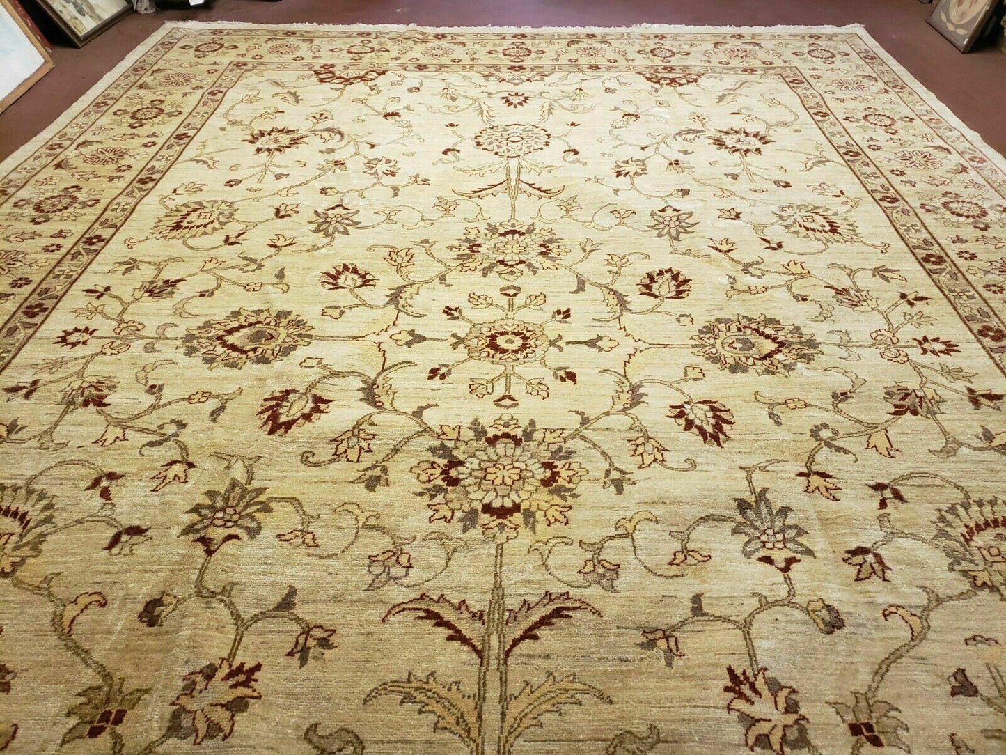 Oushak Rug 10x14 Neutral Colors Handmade Peshawar Wool Carpet Oatmeal Beige - Nuvé