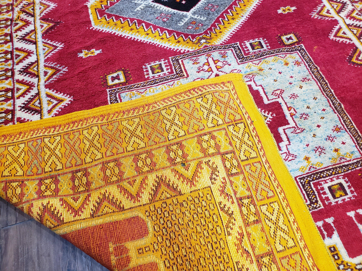 Vintage Moroccan Rug 6x10, Red and Yellow Moroccan Carpet, Handmade Bohemian Tribal Area Rug, Hand-Knotted 1970s Wool Rug, Medalions - Nuvé