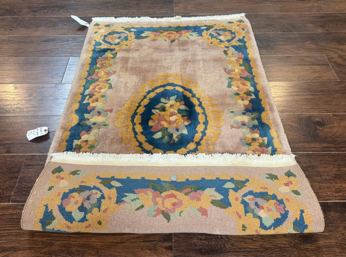 Chinese Wool Rug 3x5, Vintage 90 Line Carpet, Small Art Deco Rug - Nuvé