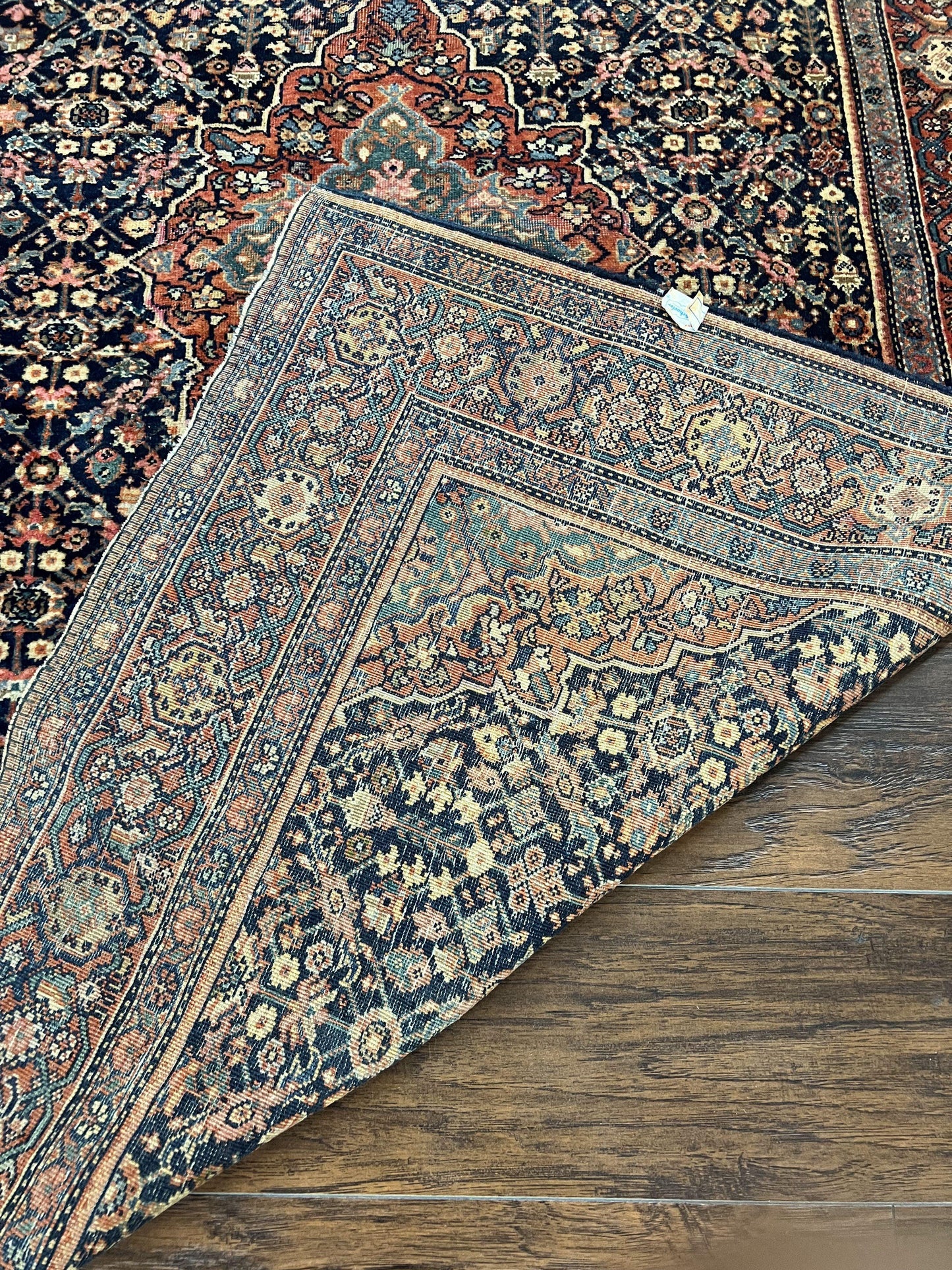 Persian Rug 4x7 Antique Sarouk Farahan Carpet, Navy Blue and Red Wool Rug - Nuvé