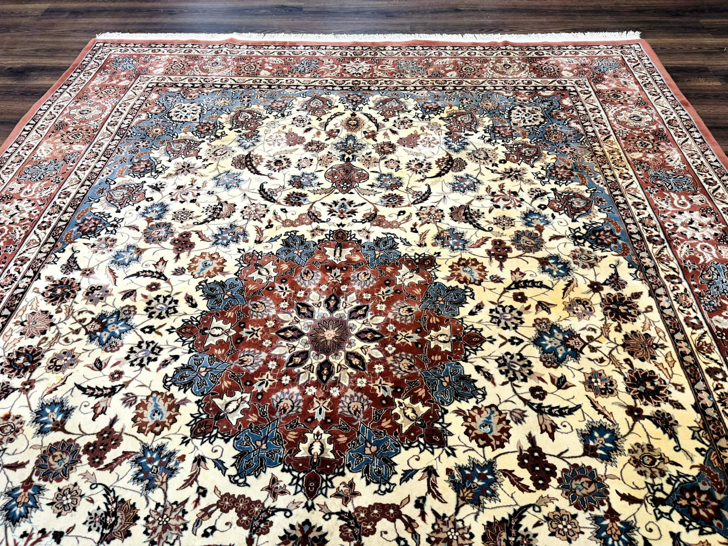 Persian Rug 8x10, Sino Persian Floral Medallion Carpet, Traditional Wool Area Rug, Cream and Brick Red, Fine 210 KPSI - Nuvé
