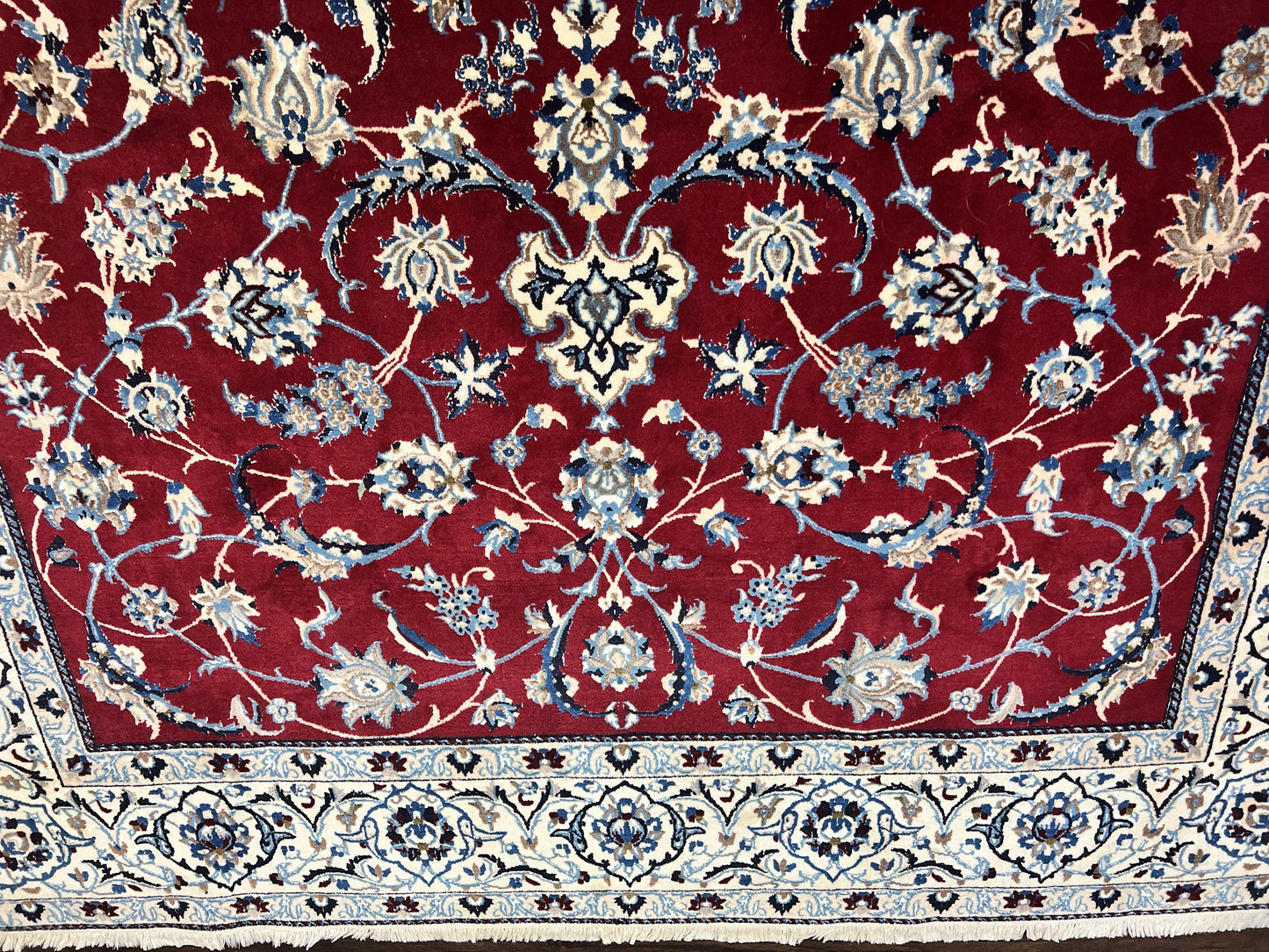 Persian Nain Rug 6x10, Wool and Silk Highlights, Red and Ivory, Floral Medallion, Vintage Handmade Hand Knotted, Fine 225 KPSI, Traditional Rug - Nuvé