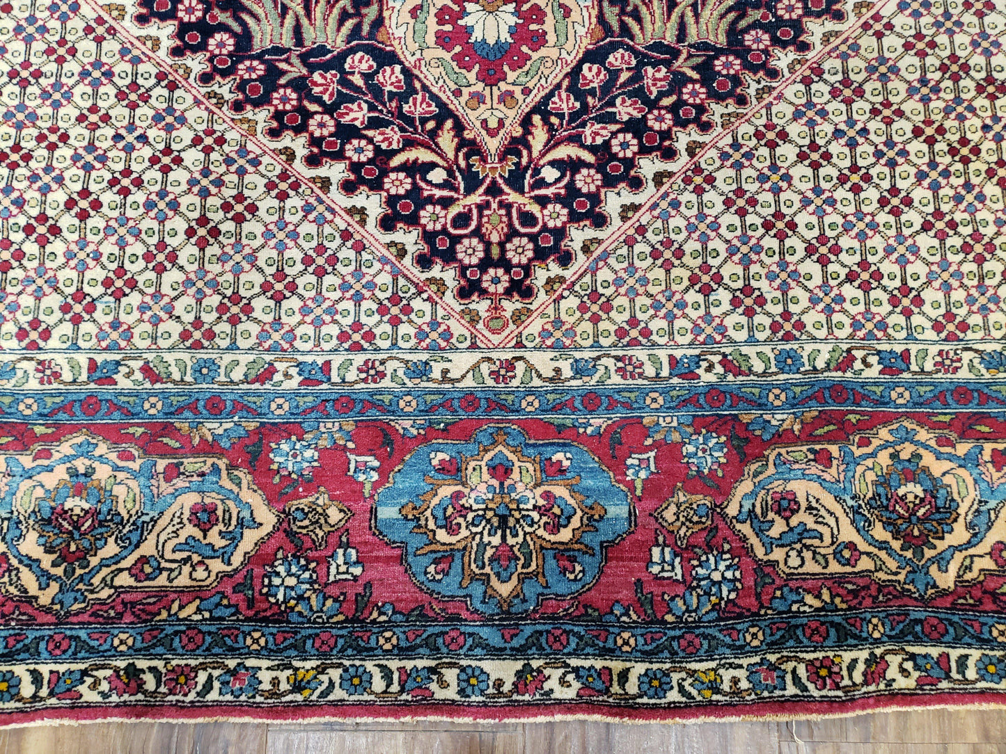 Antique Persian Tehran Rug 5x8, Midnight Blue and Red, Hand-Knotted, Wool - Nuvé