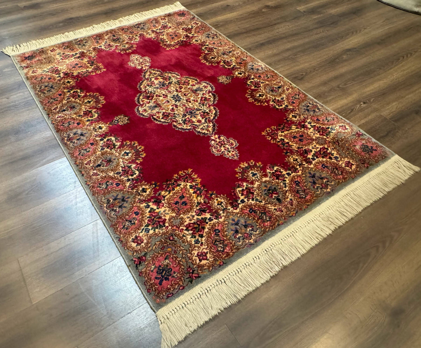 Karastan Rug 4x6 Red Medallion Kirman #762, Wool Vintage Original 700 Series - Nuvé