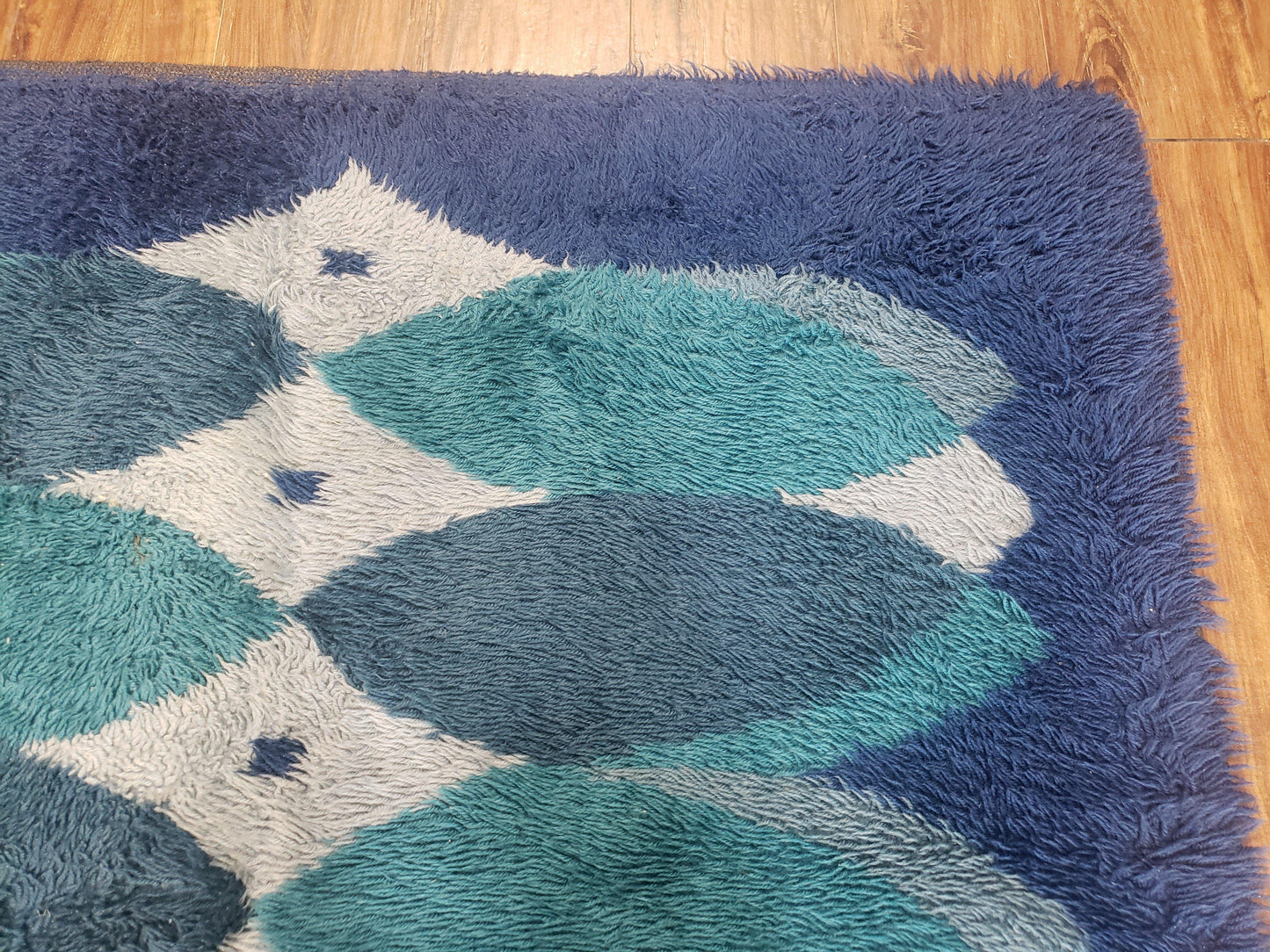 Blue Rya Rug, 1960s Mid-Century Danish Shag Rug 4'6" x 6'7", Ege Rya Modern Carpet, Cyan DeLuxe Rya Shag Rug, Vintage Area Rug 4x6, 5x7 Rug - Nuvé