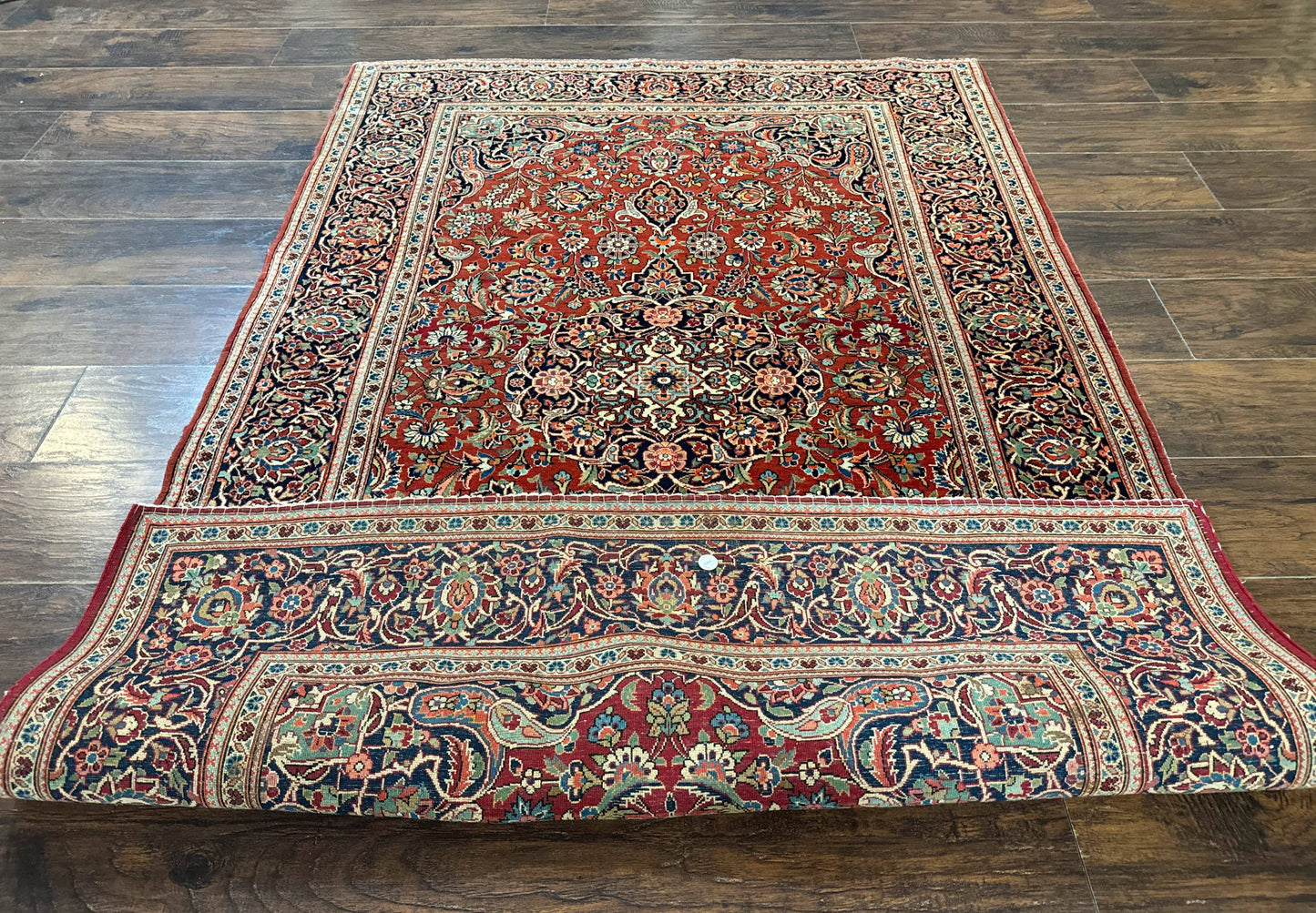 Persian Kashan Rug 4x7, Red and Navy Blue, Floral Antique Carpet - Nuvé
