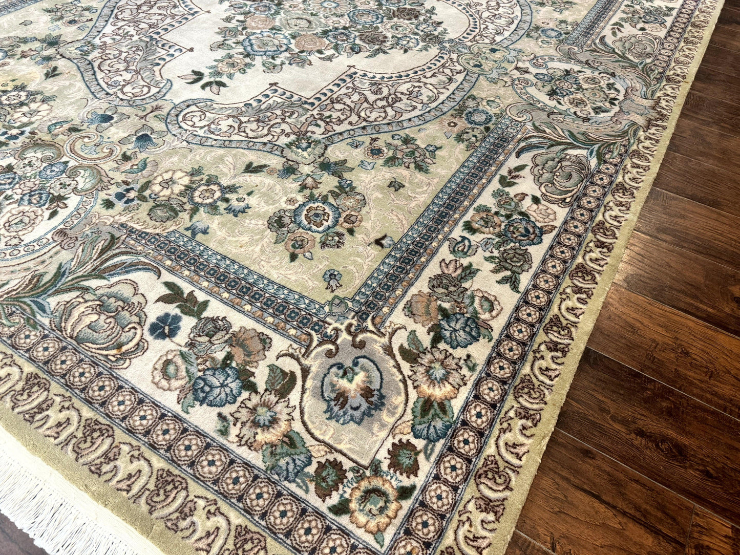 Pak Persian Rug 8 x 10.6, Elegant Oriental Carpet, Floral Medallion, Vintage Handmade Wool Rug, FIne 240 KPSI - Nuvé