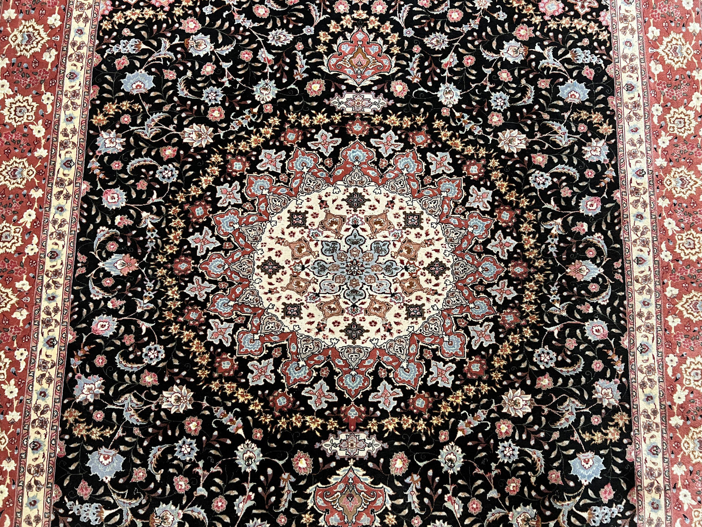 Marvelous Persian Tabriz Rug 7x10 ft, Super Fine 50 Raj, 300+ KPSI, Black and Rust Red, Floral Medallion Handmade Wool Oriental Carpet, Top Quality - Nuvé