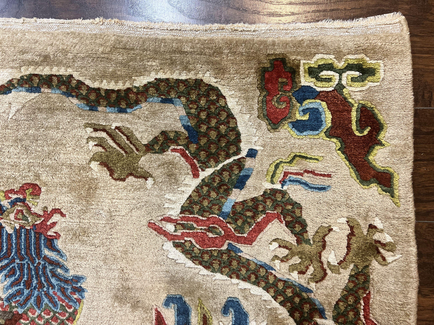 Antique Chinese Peking Rug 3 x 5.6, Dragon Motifs, Handmade Wool Asian Oriental Carpet - Nuvé
