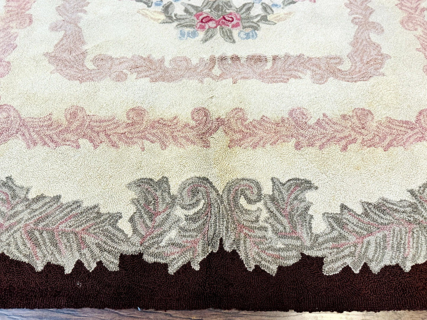 American Hand Hooked Rug 9x12, Vintage Aubusson Carpet, Wool