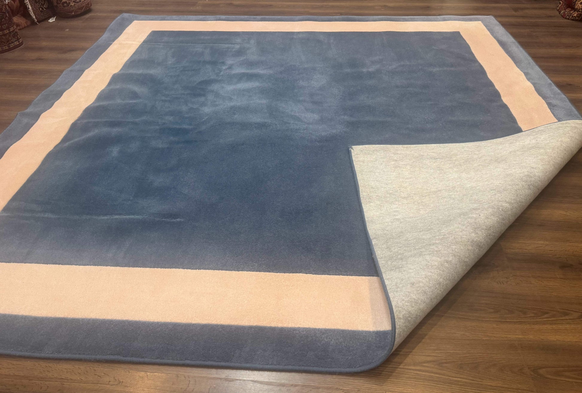 Blue and Cream Square Rug 10x10 ft, Large Square Carpet - Nuvé