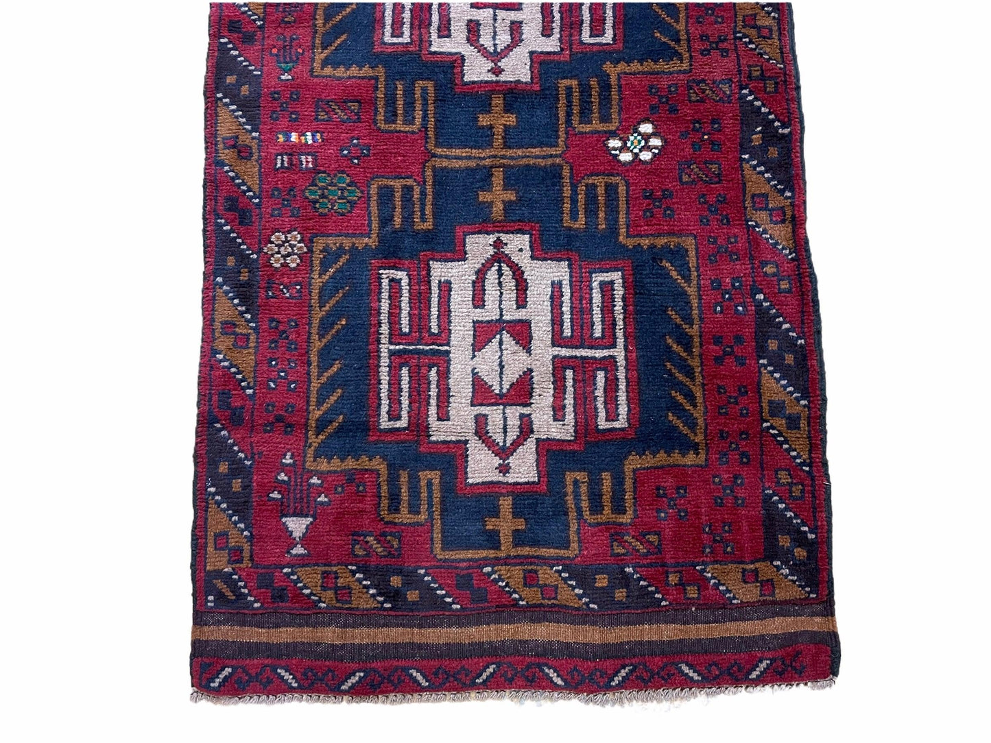 2' 9" X 4' 7" Vintage Handmade Tribal Wool Rug Balouchi Rug Afghan Rug Red Beige - Nuvé
