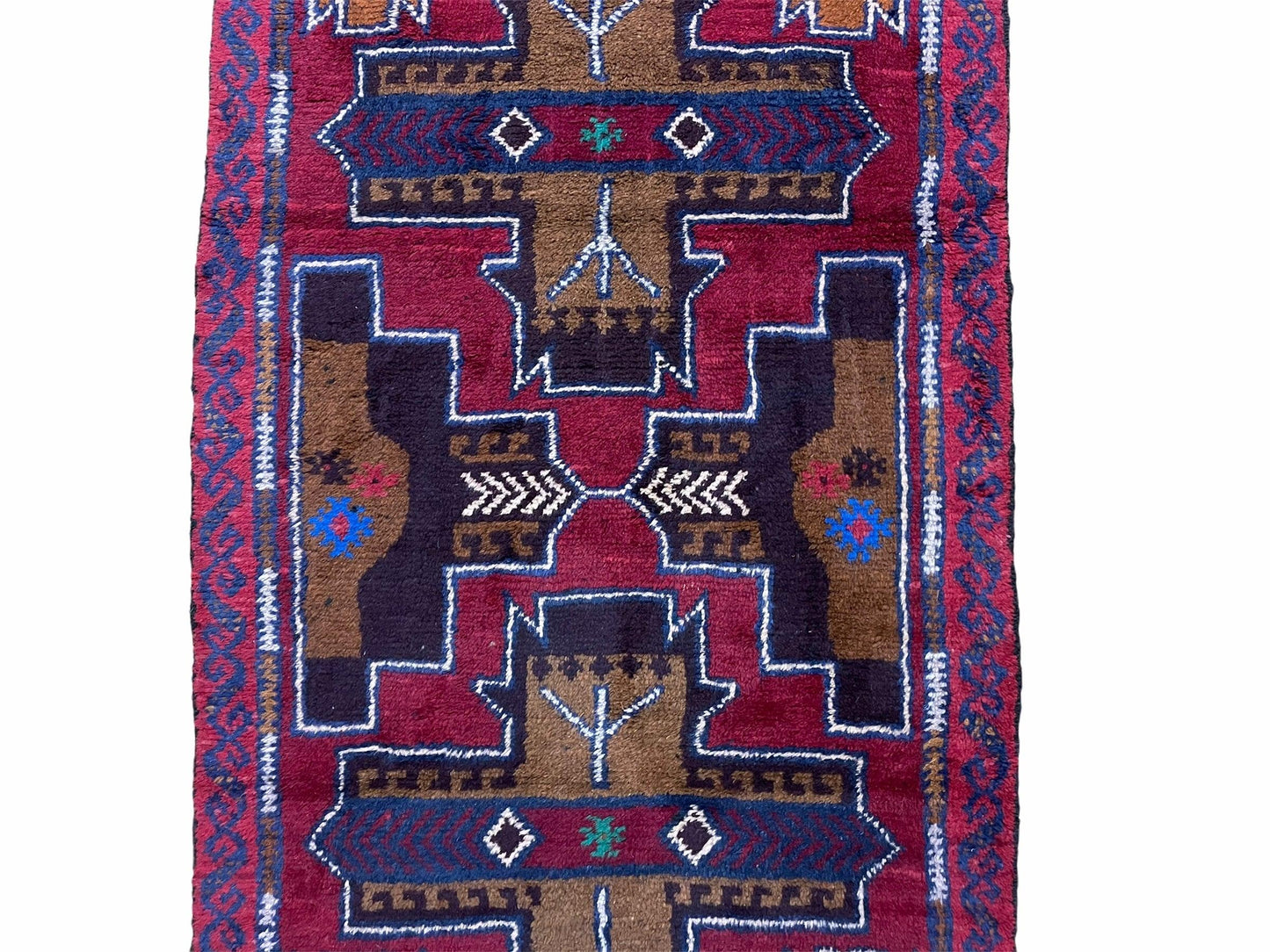 2' 10" X 4' 9" Vintage Handmade Tribal Wool Rug Balouchi Rug Afghan Rug Red Blue - Nuvé
