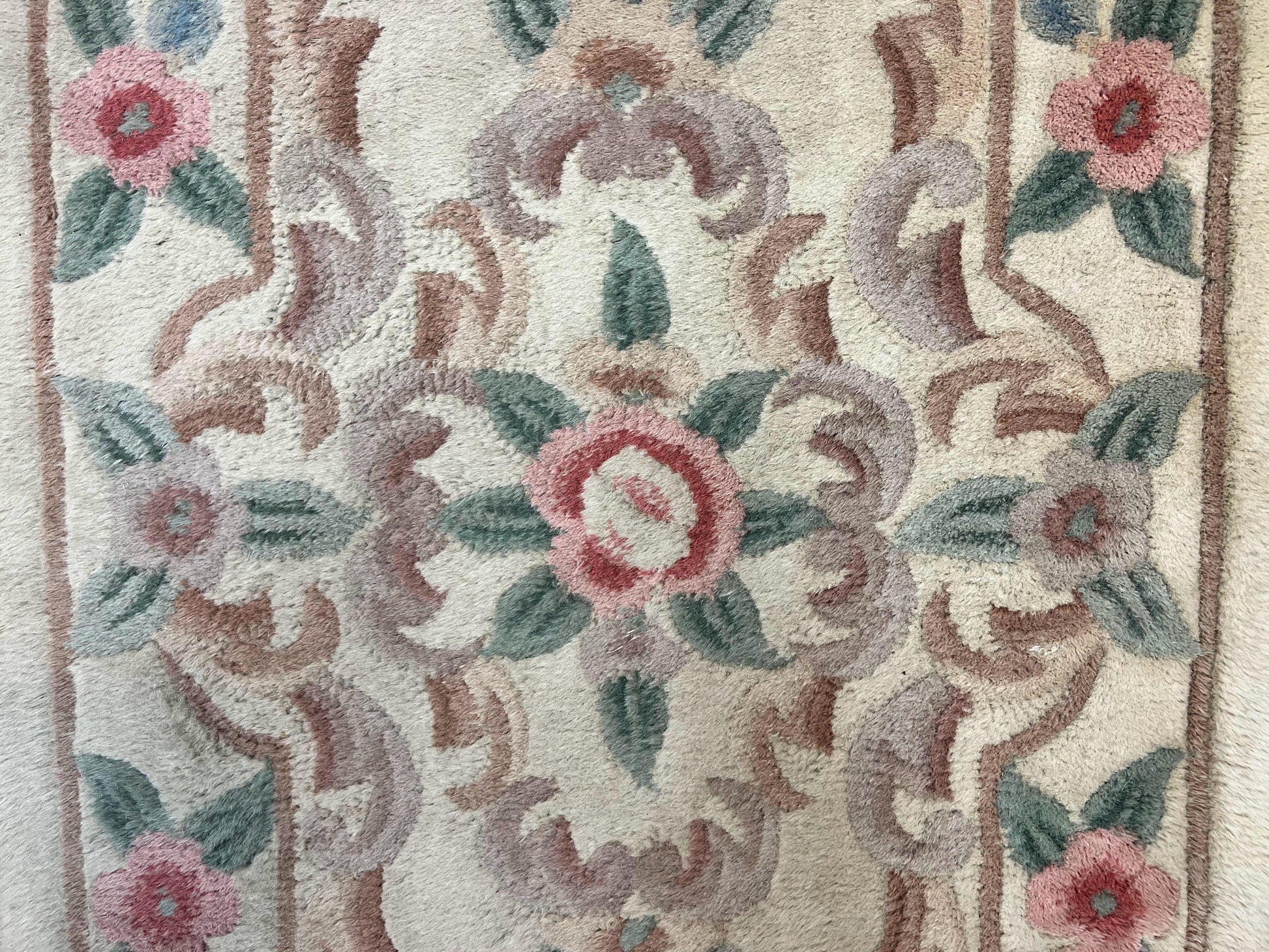 Chinese Aubusson Runner Rug 2.4 x 11, Hand Tufted Beige Floral European Design Hallway Rug, Elegant Rug, Vintage Wool Rug 11ft Long - Nuvé