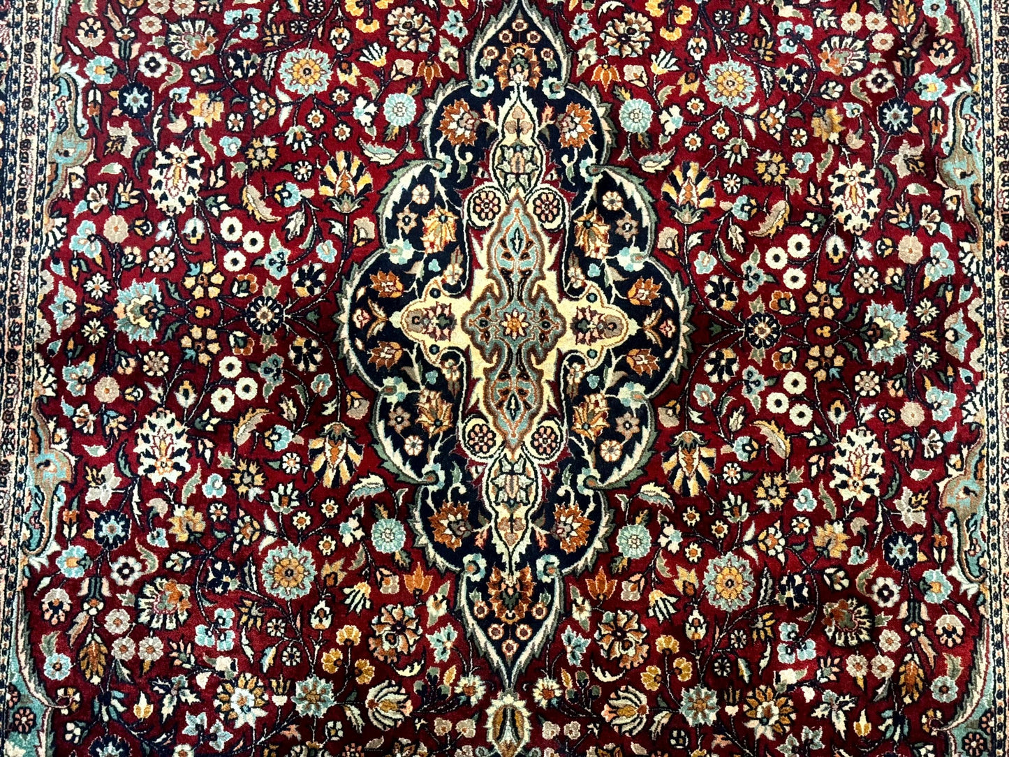 4x6 Silk Rug, Very Fine 650 KPSI, Silk Persian Carpet, Red, Floral Medallion, Sino Persian - Nuvé