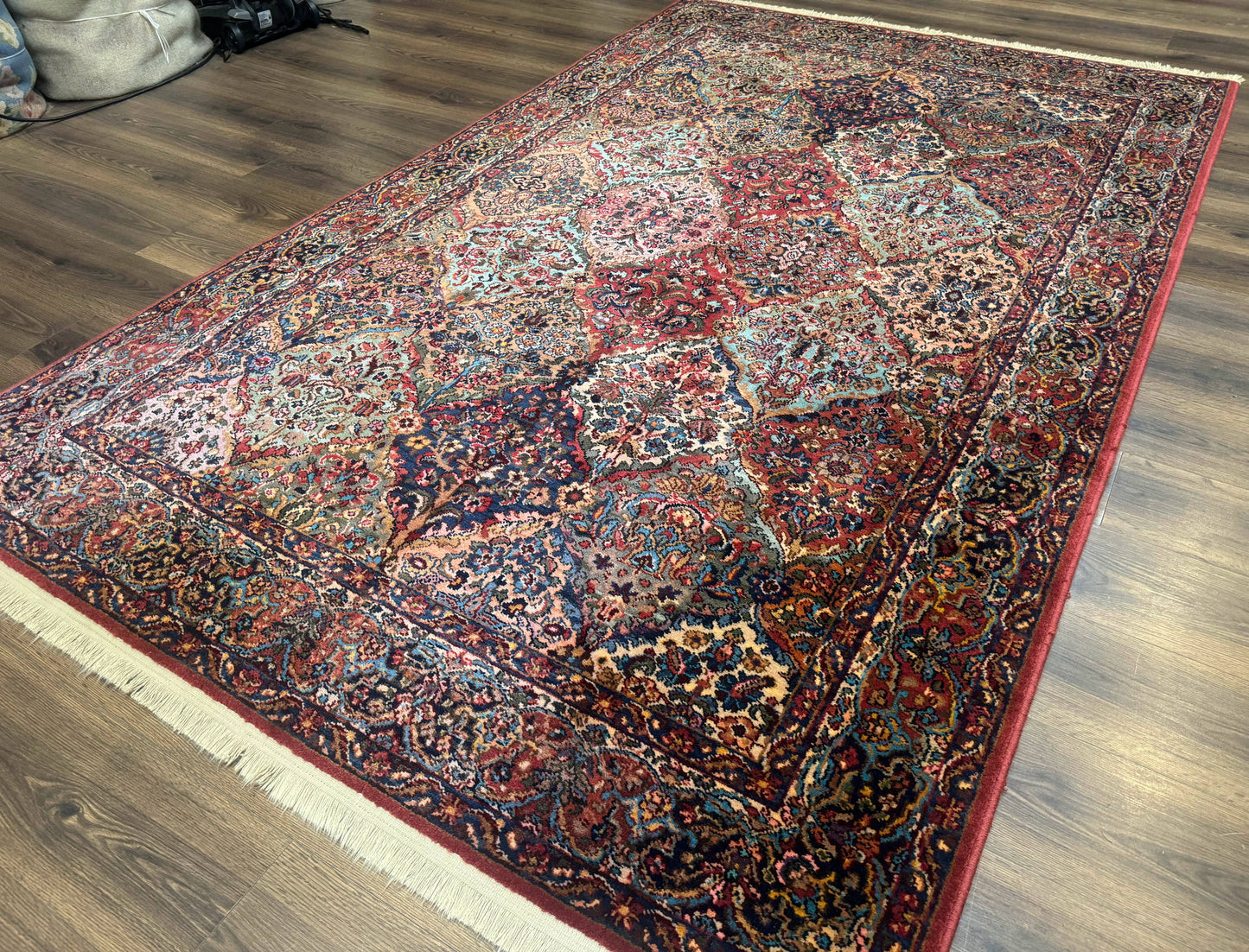 Karastan Rug 5.9 x 9, Multicolor Panel Kirman Rug #717, Wool Original Karastan Collection 700 Series - Nuvé