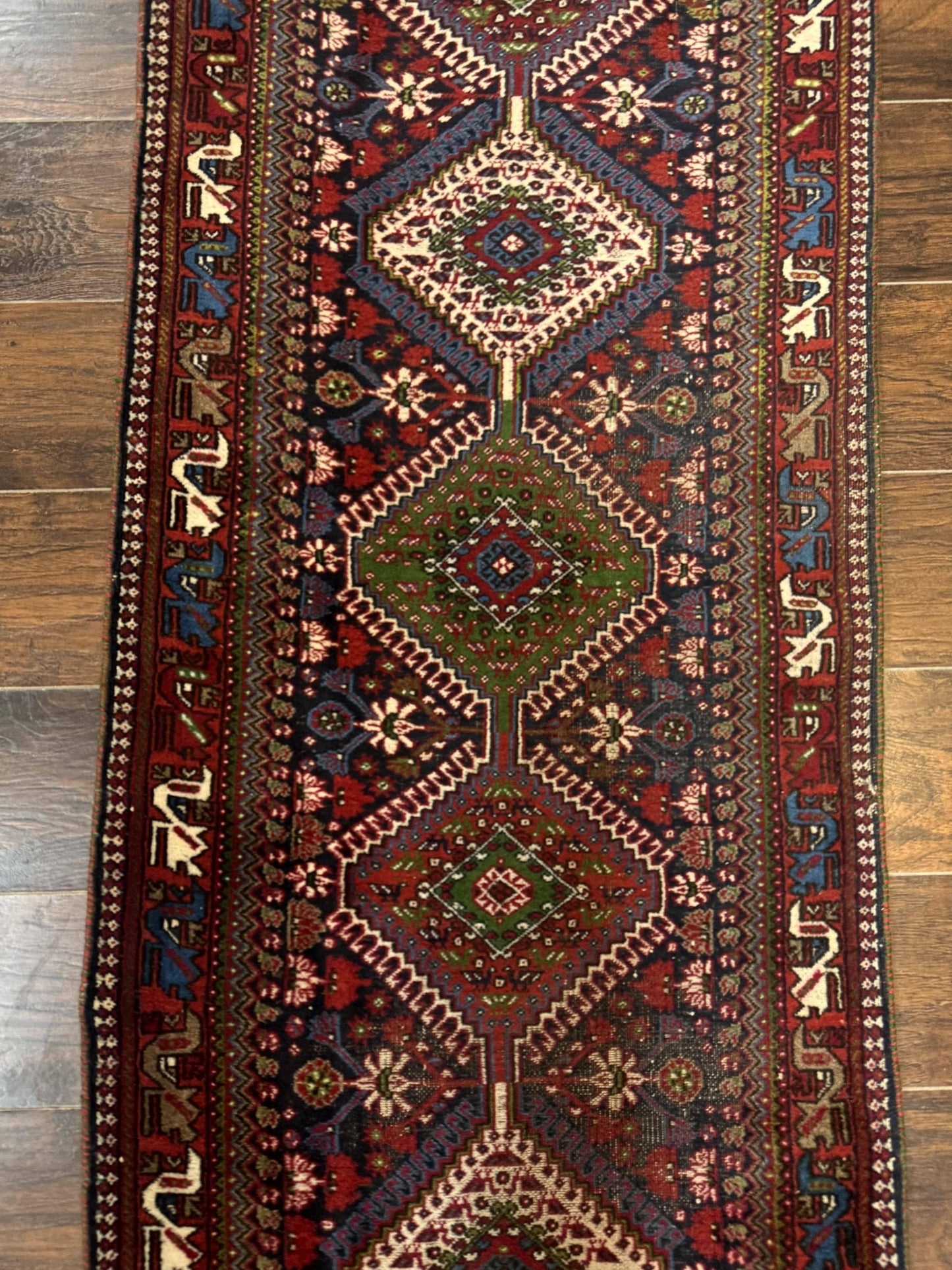 Persian Tribal Runner Rug 2.6 x 20 ft, Antique Persian Shiraz Carpet for Hallway, Colorful Navy Blue - Nuvé