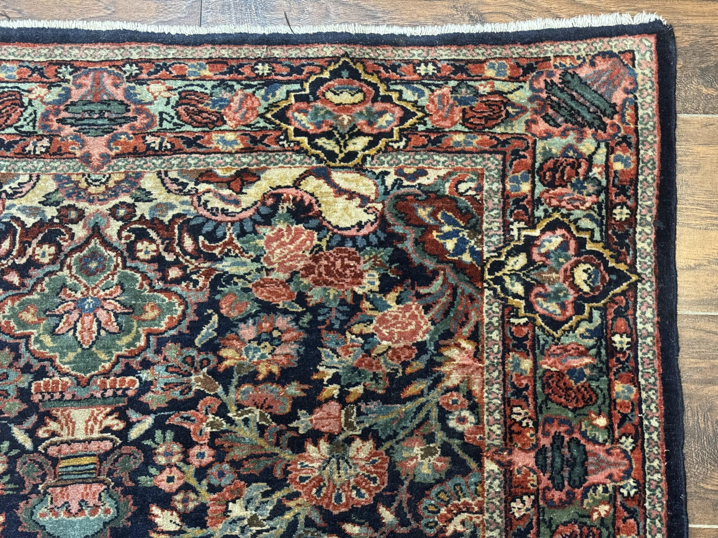 Antique Persian Rug 4x5, Navy Blue 1920s Carpet, Wool, Rare, Fine, Persian Hamadan Bidjar Carpet - Nuvé