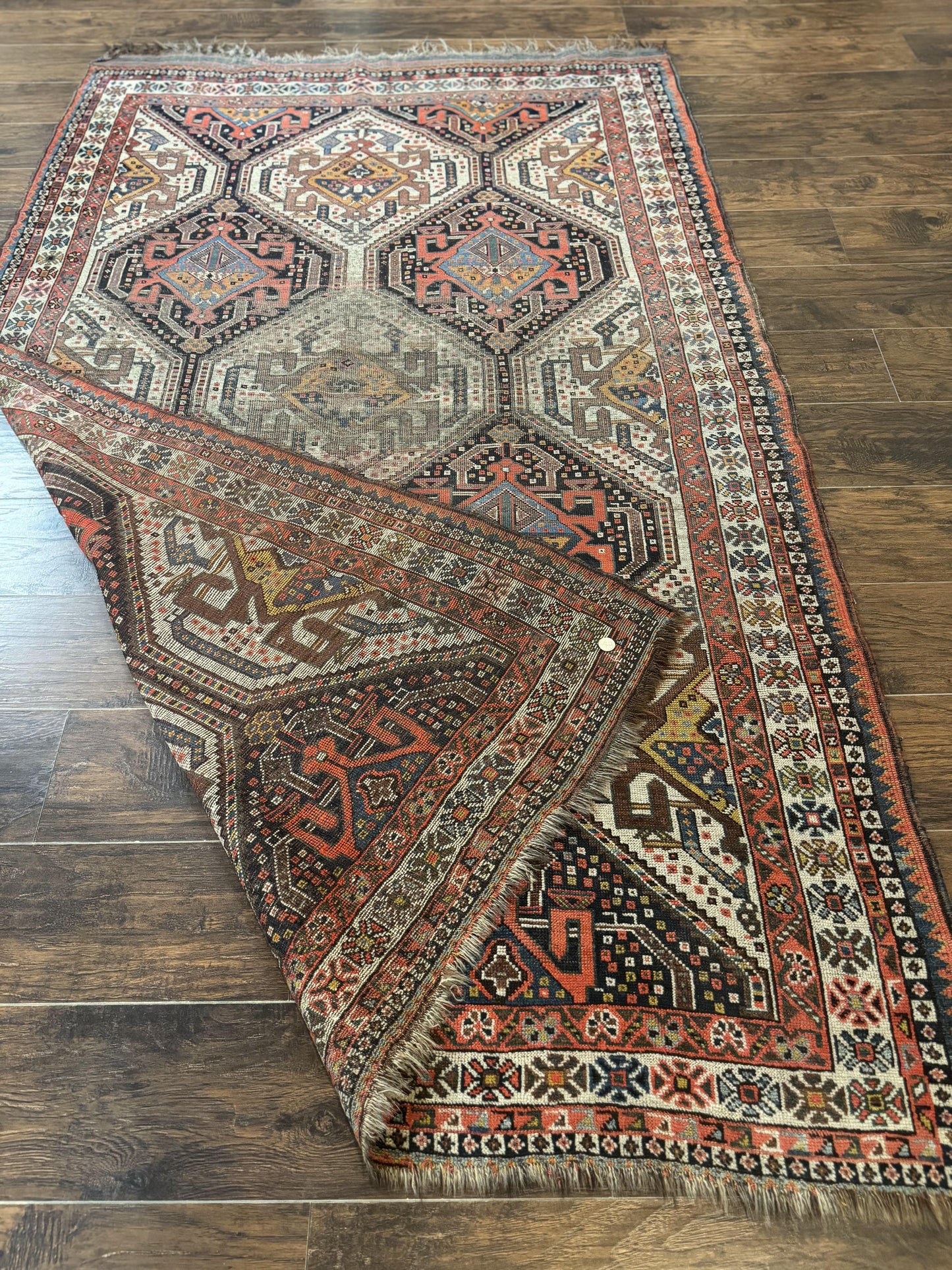 Antique Persian Qashqai Rug 5x8, Persian Tribal Rug, Khamseh Rug - Nuvé