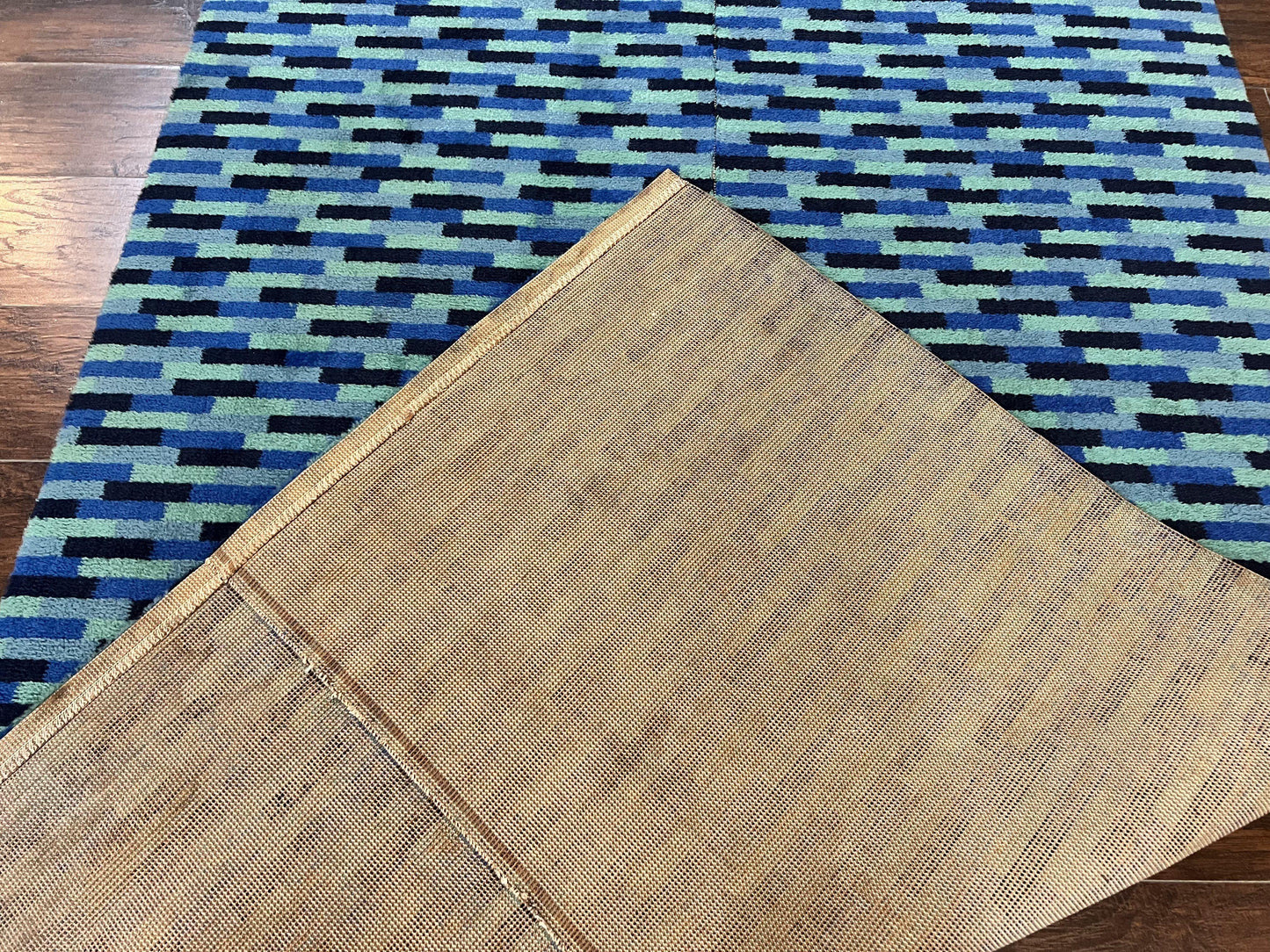 Wide Runner Rug 4.7 x 12, Blue Multicolor Contemporary Wool Power Loomed Rug, Mosiac Design - Nuvé