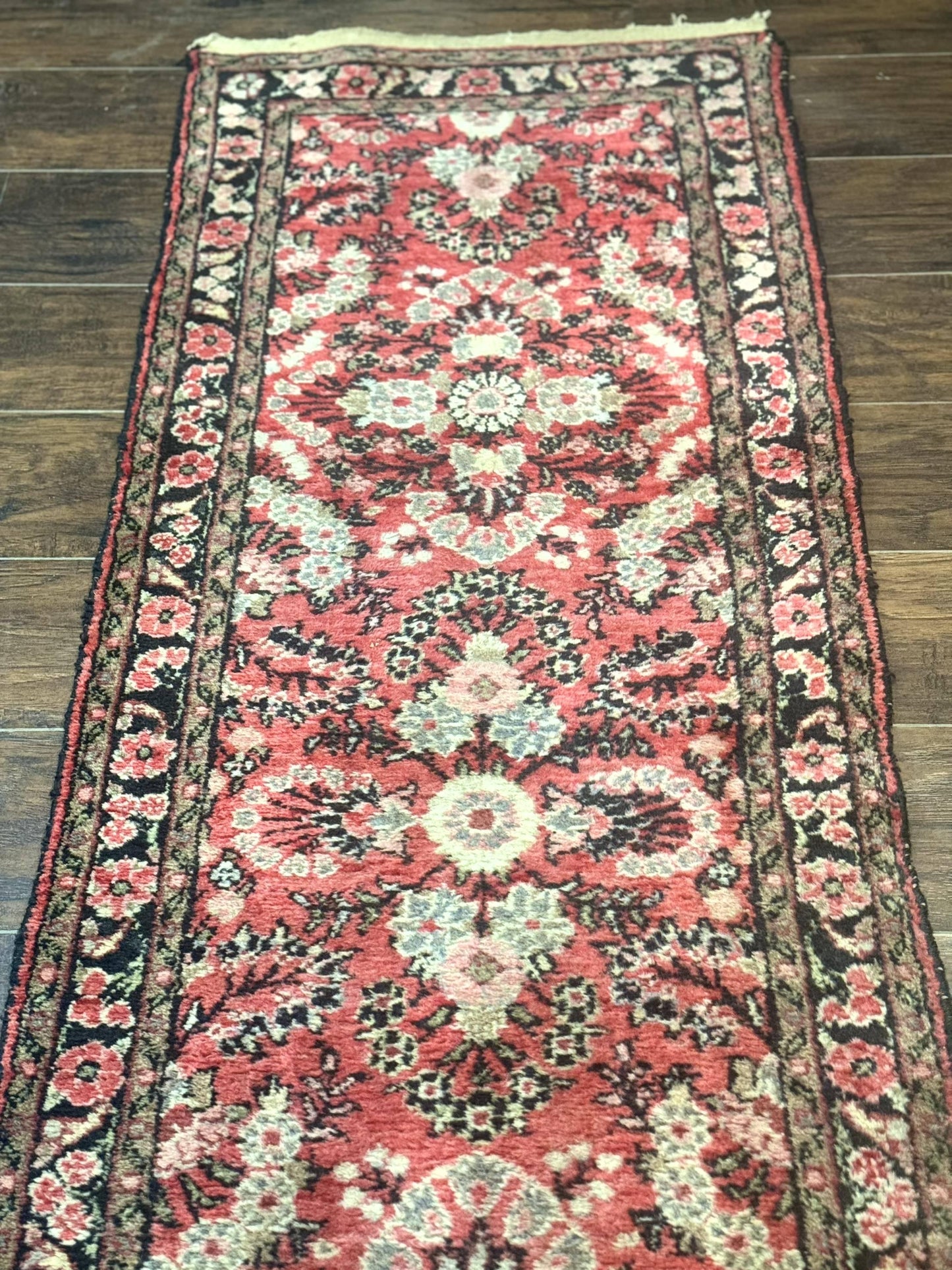 Persian Hamadan Runner Rug 2 x 13.6 – Red Floral Wool Hallway Carpet - Nuvé