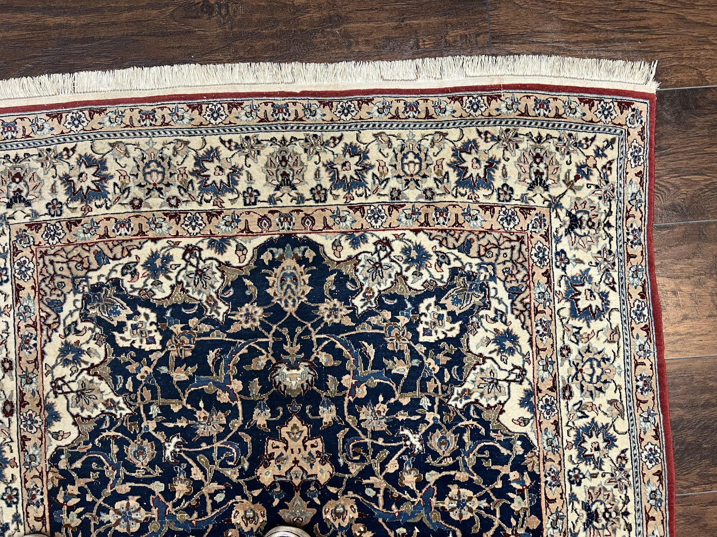 Super Fine Persian Nain Rug 3.6 x 5.4, Navy Blue and Ivory, 700 KPSI - Nuvé