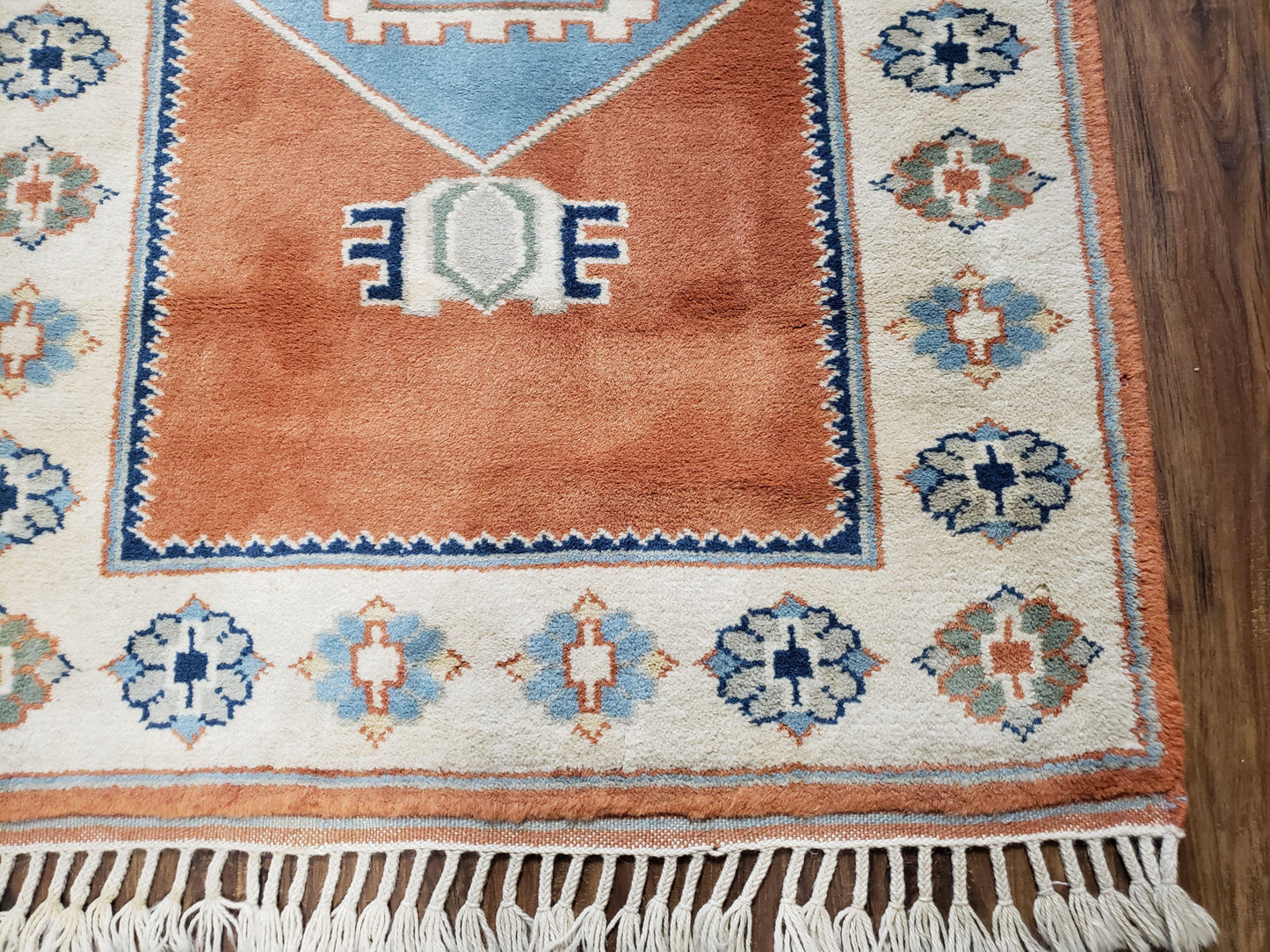 3x5 Handmade Vintage Turkish Area Rug Wool Kazak Carpet 3'1"x4'5" Red Beige - Nuvé