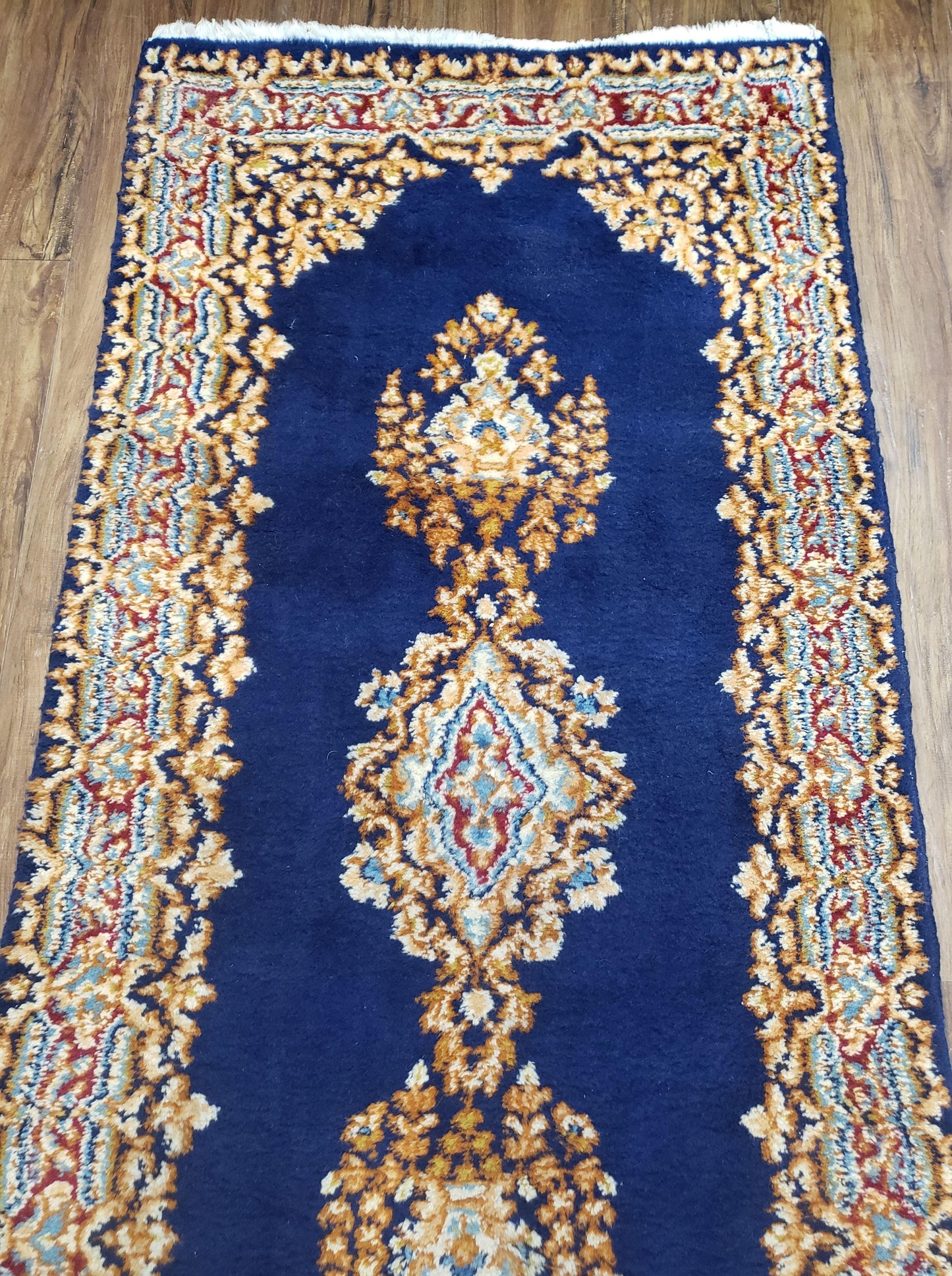Semi Anique Dark Blue Persian Kerman Runner, 2'7" x 13'5" - Nuvé