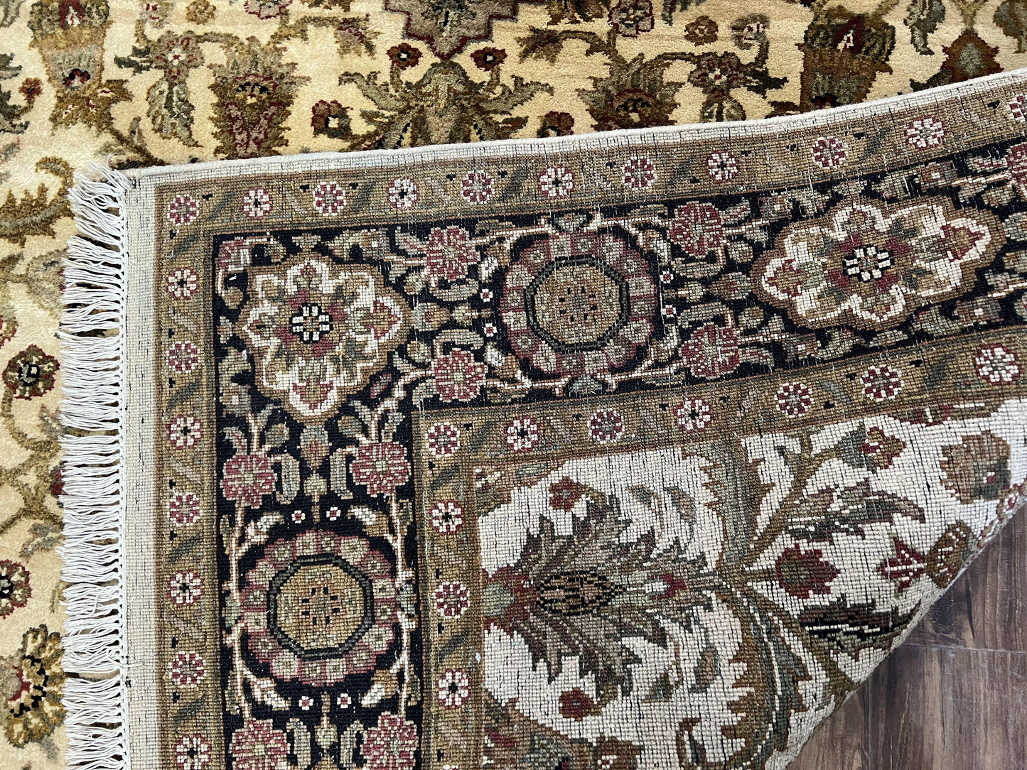 Indo Mahal Rug 6x9, Indian Floral Carpet 6 x 9, Beige and Black, Allover Design, Living Room Rug, Bedroom Rug, Traditional Rug, Vintage Rug - Nuvé