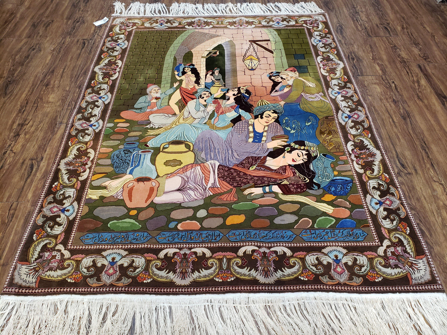 Semi Antique Persian Isfahan Pictoral Rug 4.10x6.1, Wool Handmade High Quality Decorative Carpet - Nuvé