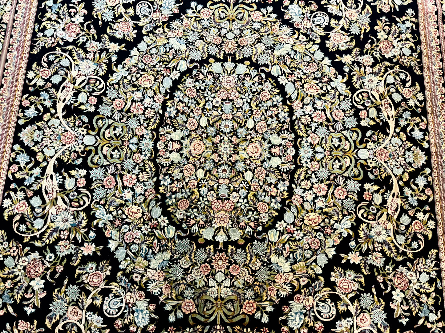 Pak Persian Rug 9x12, Highly Detailed Fine 260 KPSI, Floral, Handmade Traditional Carpet, Black - Nuvé
