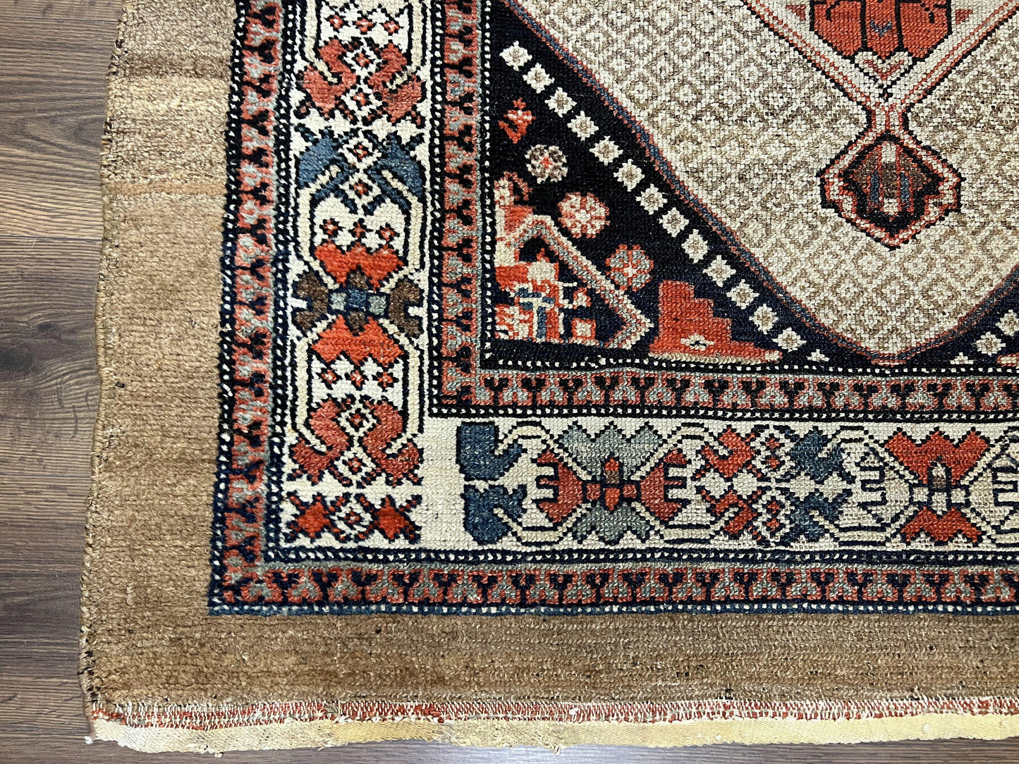 Rare Persian Sarab Tribal Runner Rug 4 x 10, Antique, Geometric Medallions, Camel Hair Runner - Nuvé