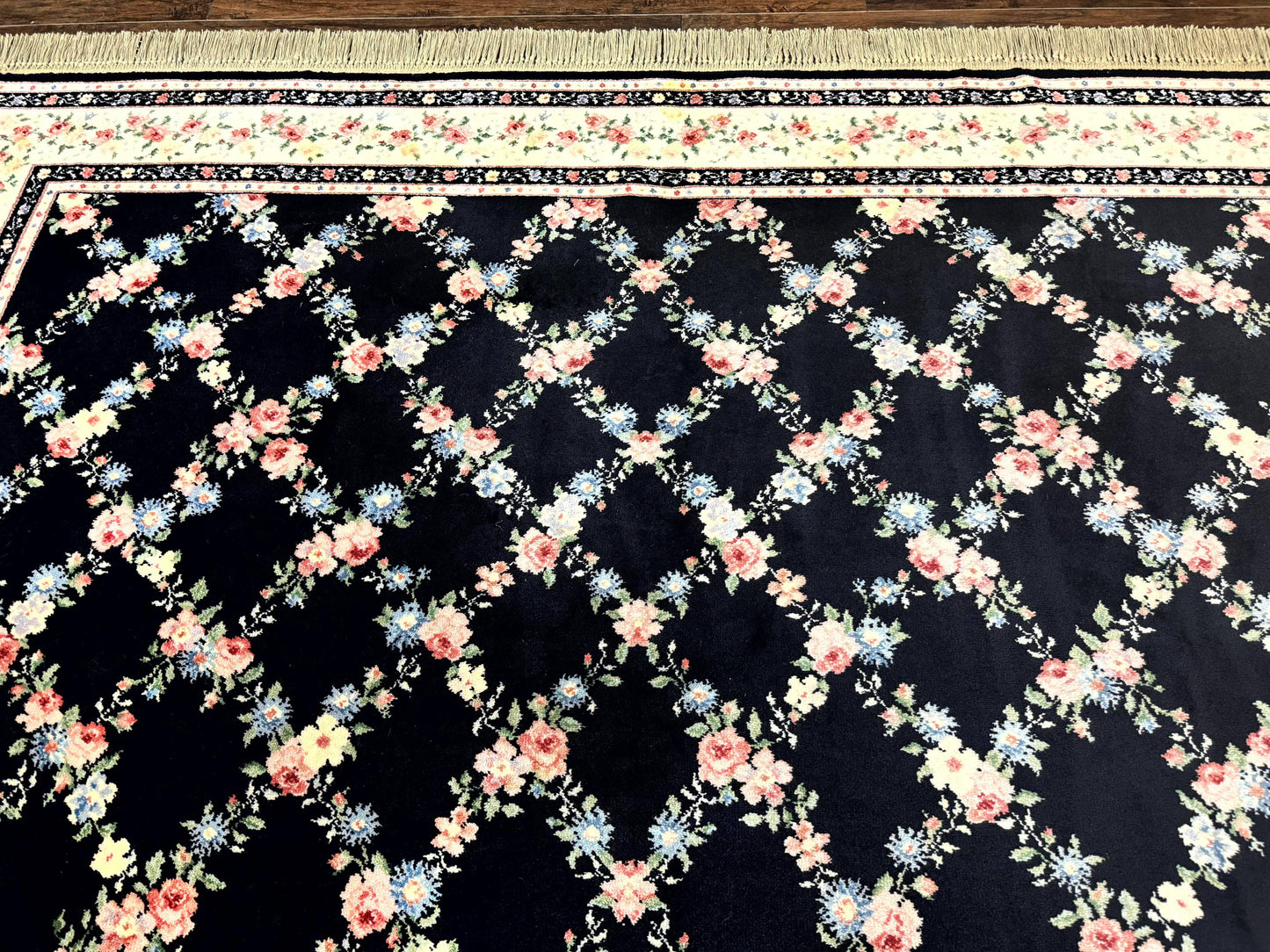 Karastan Rug 8.8 x 12, Garden of Eden #509/1270, Ebony Trellis, Vintage Discontinued Wool Pile Karastan Carpet - Nuvé