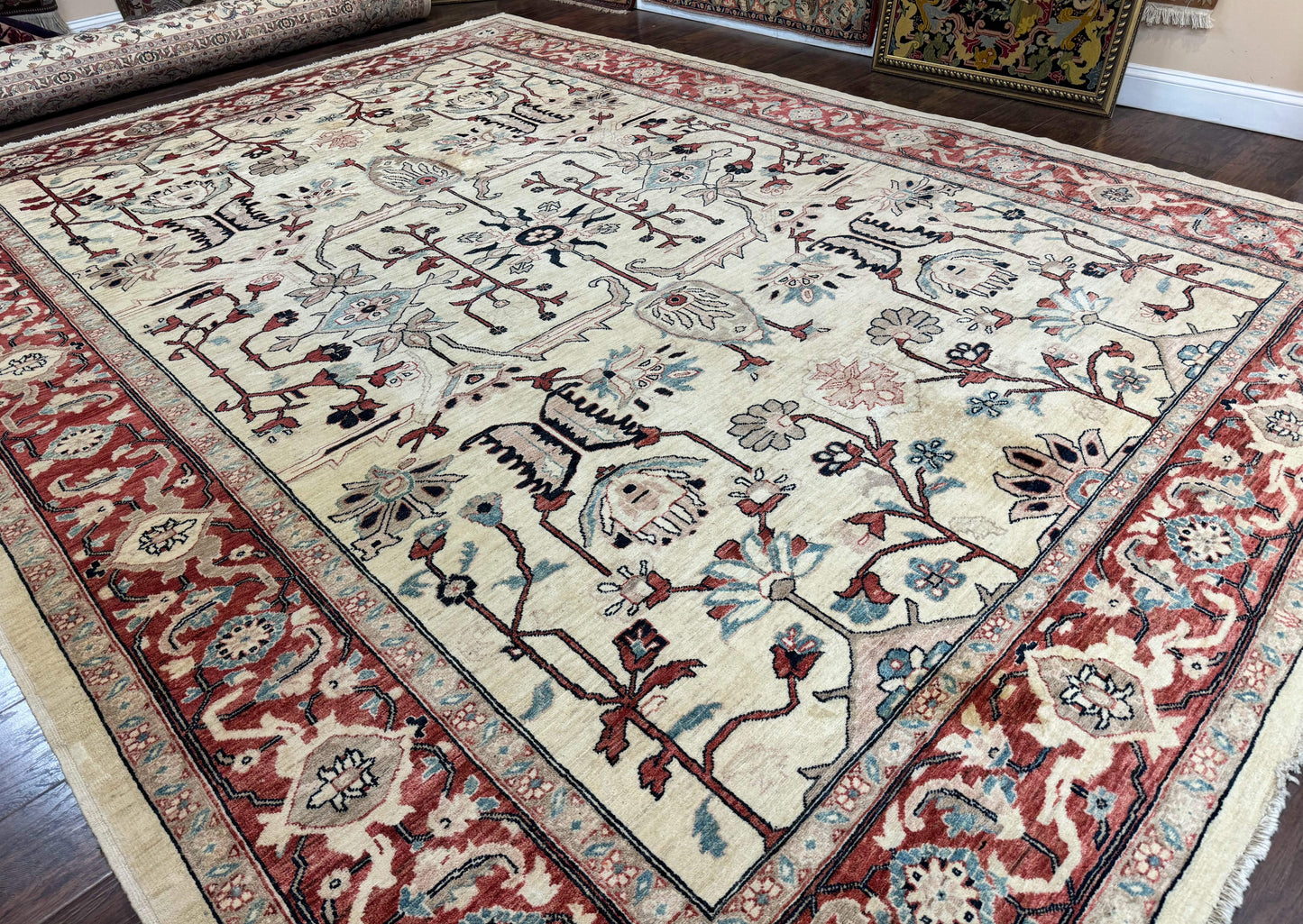 Peshawar Rug 10x14, Beige and Rust Red, Large Pak Persian Rug, Pakistani Rug - Nuvé