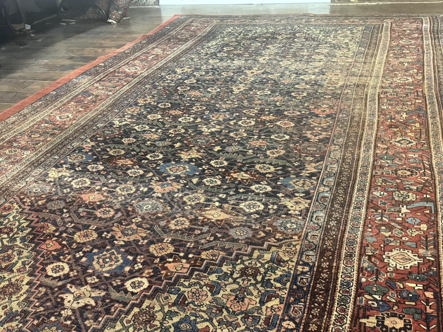 Antique Persian Bidjar Rug 8x15 – Navy Blue, Herati Pattern, Early 20th Century - Nuvé