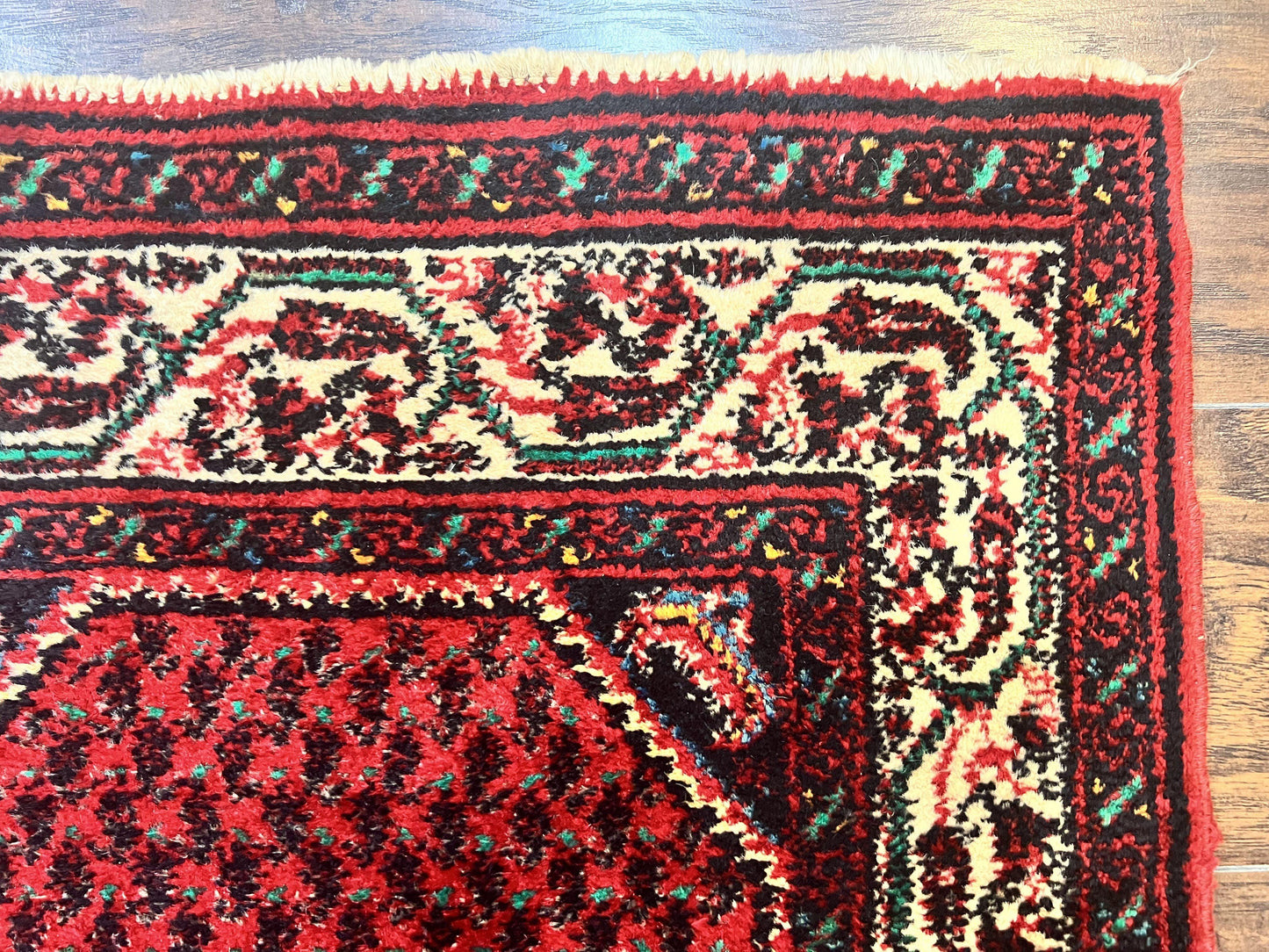 Persian Tribal Rug 2.6 x 5, Boteh Paisley Pattern, Red and Beige, Wool Hamadan Rug - Nuvé