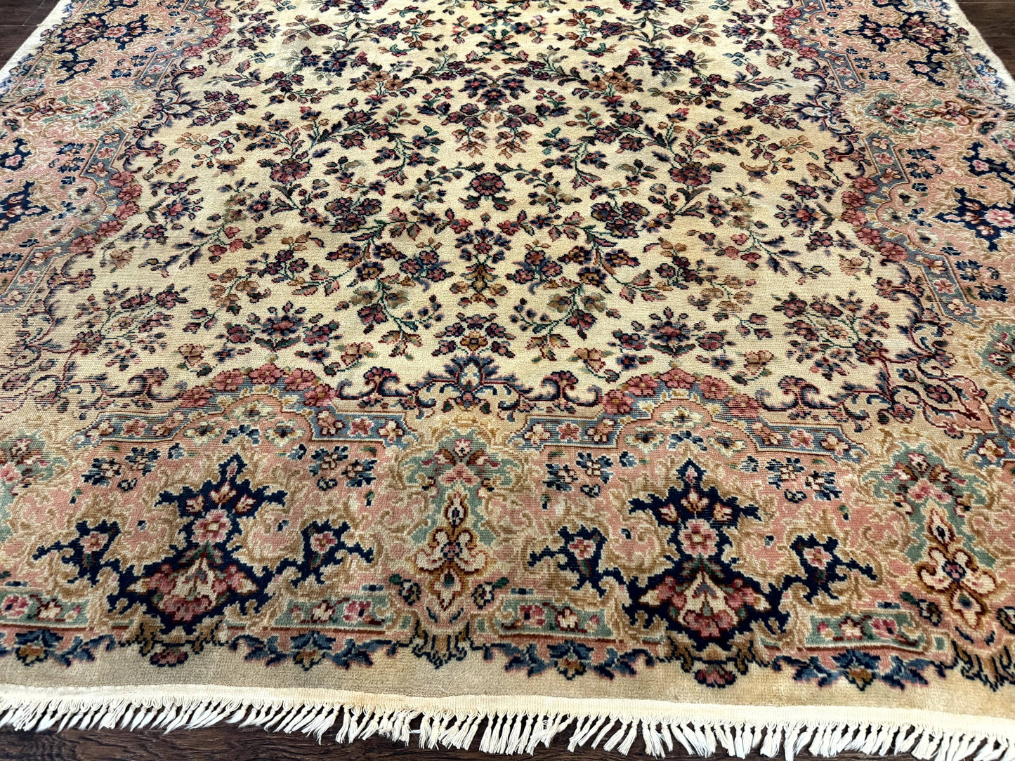 Antique Karastan Rug 8.8 x 12 Lanamar Floral Ivory Kirman Wool Discontinued - Nuvé