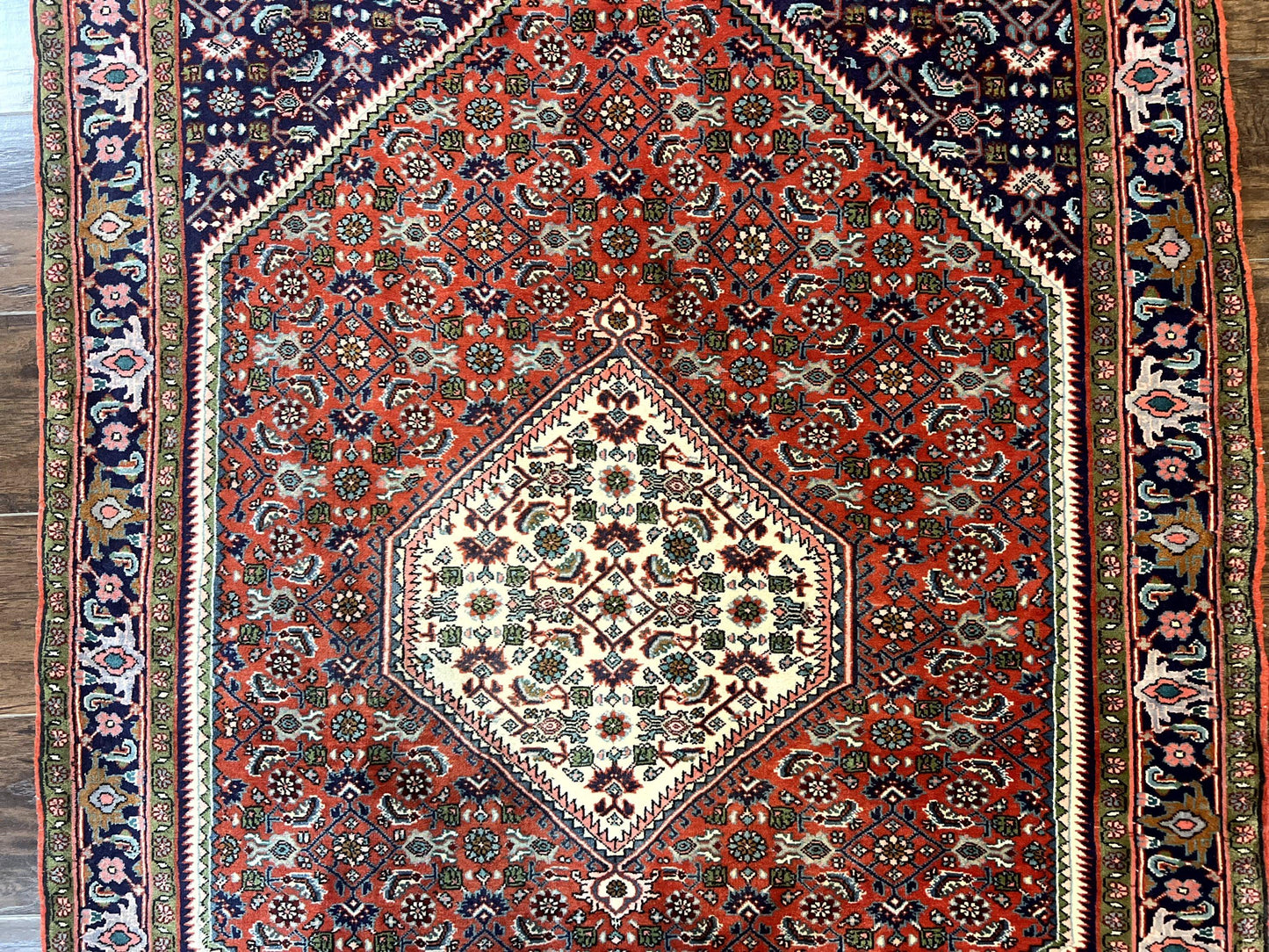 Persian Bidjar Rug 4x5, Finely Hand Knotted Vintage Carpet, Red and Navy Blue, Handmade Wool Rug, 180 KPSI - Nuvé