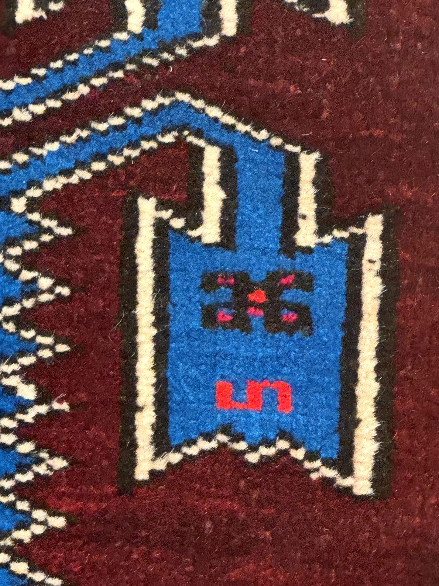 Persian Tribal Rug 1.8 x 2, Small Balouchi Rug, Unique Design, Burgundy and Blue - Nuvé