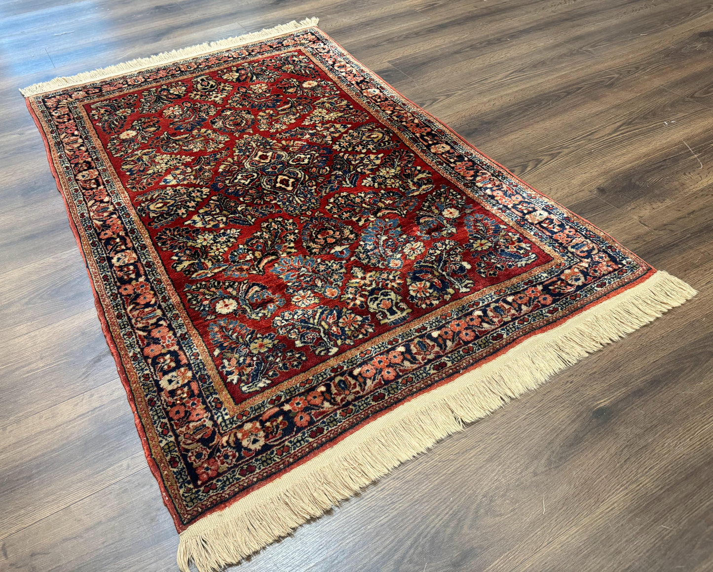Antique Persian Sarouk Rug 3x5, Red, Floral, 200 KPSI - Nuvé