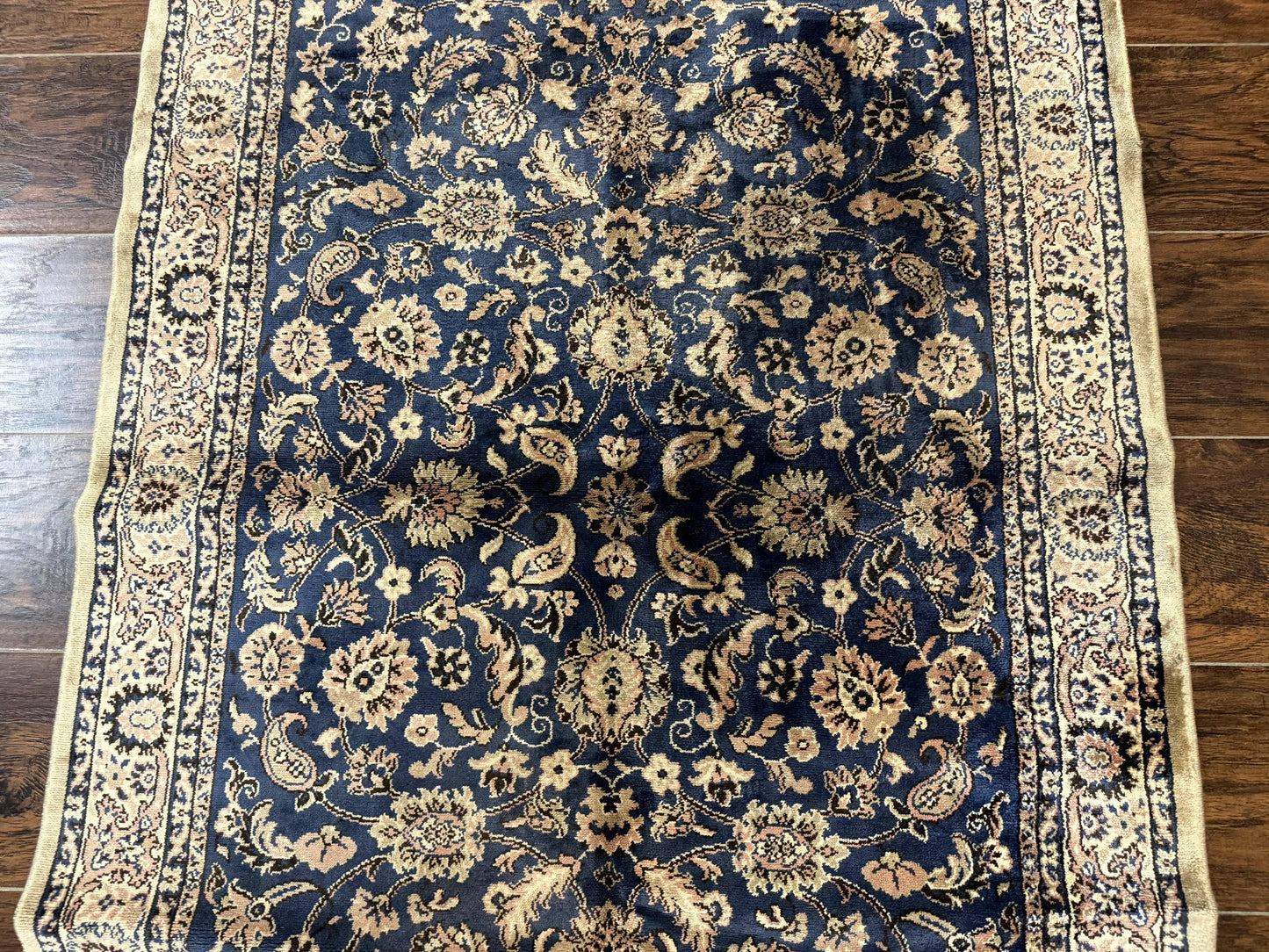 Vintage Art Silk Rug 3x4, Traditional Oriental Persian Design Rug, Belgium Power Loomed Rug, Navy Blue - Nuvé
