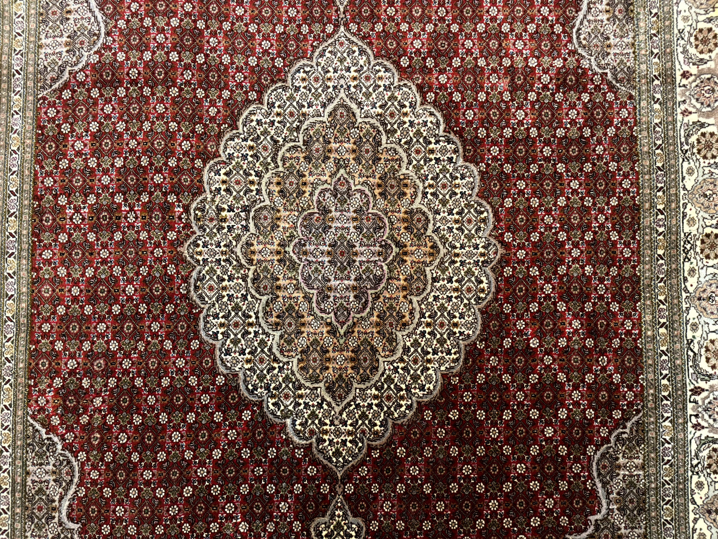 Persian Rug 5x7, Very Fine 330 KPSI, Red and Ivory, Herati Mahi Pattern, Wool & Silk - Nuvé
