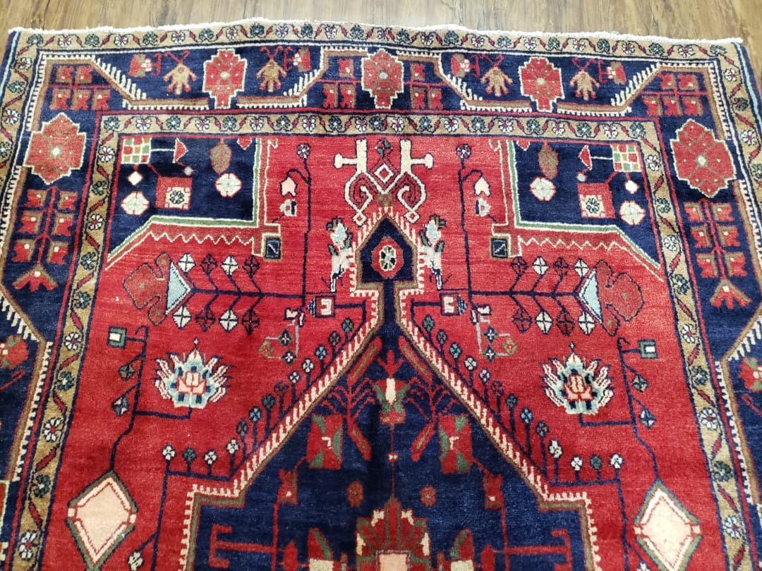 Antique Persian Zanjan Nahavand Heriz Rug, Red & Blue, Hand-Knotted, 5' x 9' 7" - Nuvé