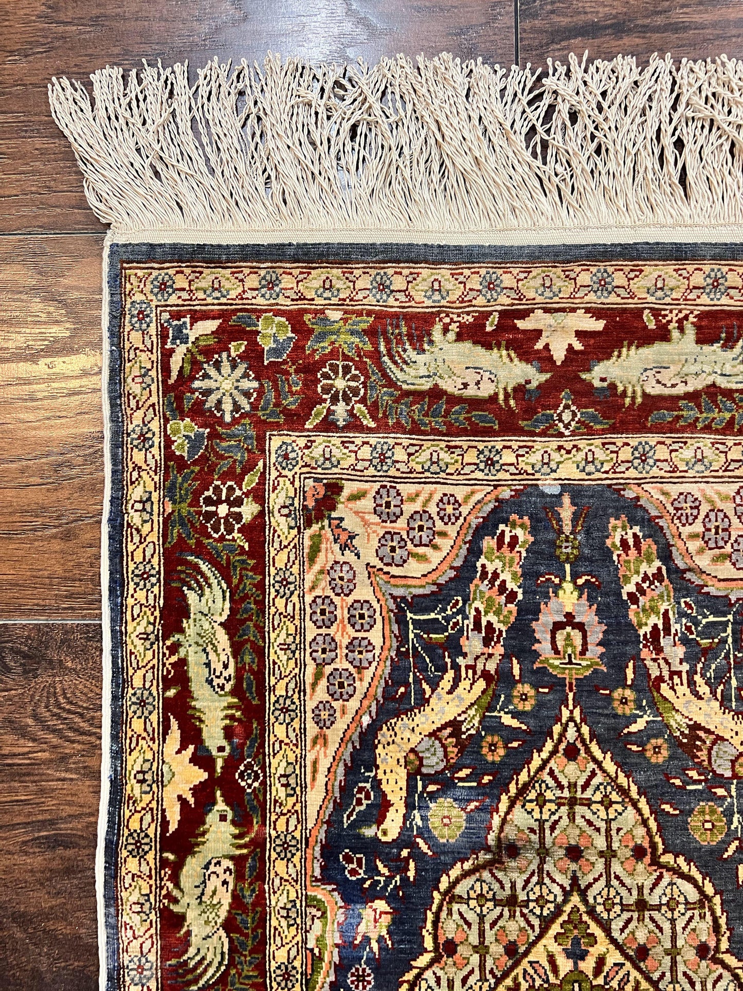Silk Turkish Hereke Rug 2x3, Peacocks Birds, Signature from Master Weaver, Super Finely Hand Knotted 550 KPSI, Animal Pictorials - Nuvé