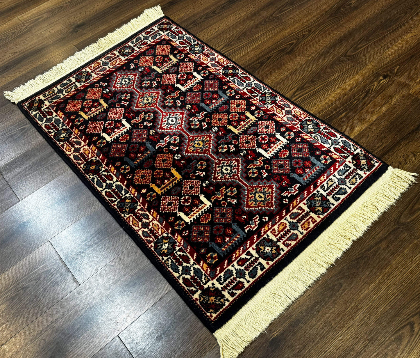 Small Karastan Rug 3x4, Yuruk Collection, Wool, Tribal, Geometric, Navy Blue - Nuvé