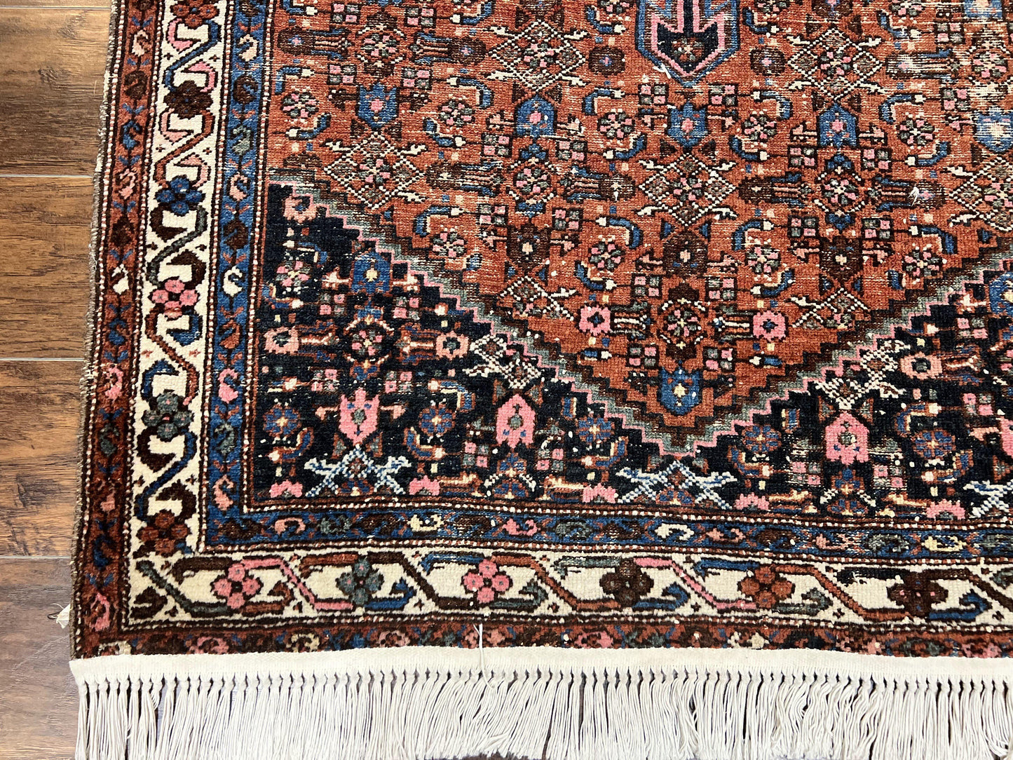 Red Persian Hamadan Rug 4x6, Wool Handmade Antique Carpet, Geometric Medallion Rug, Oriental Rug 4 x 6, Persian Tribal Rug, Hand Knotted Rug - Nuvé