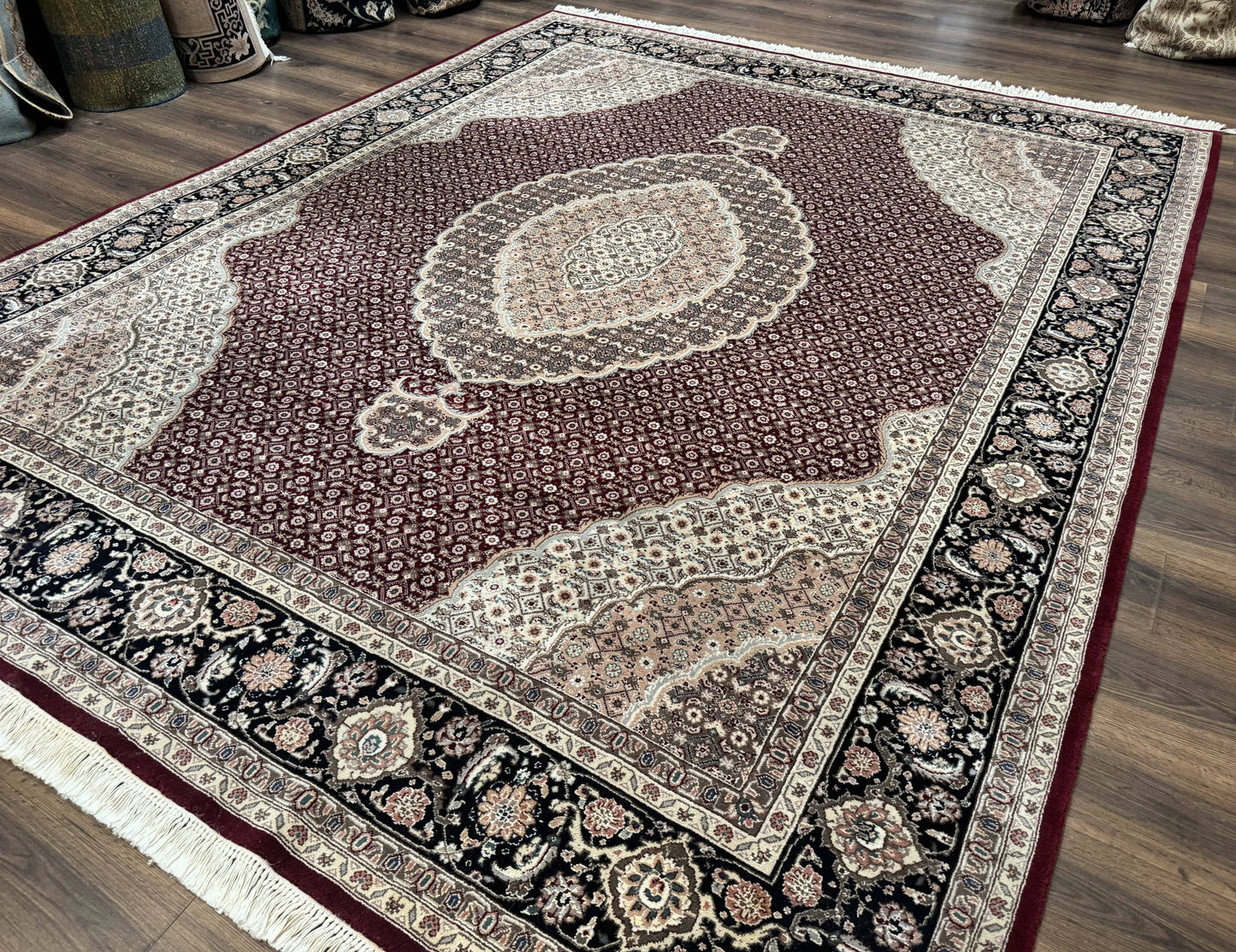 Sino Persian Rug 8x10, Herati, Elegant Oriental Carpet, Dark Maroon - Nuvé