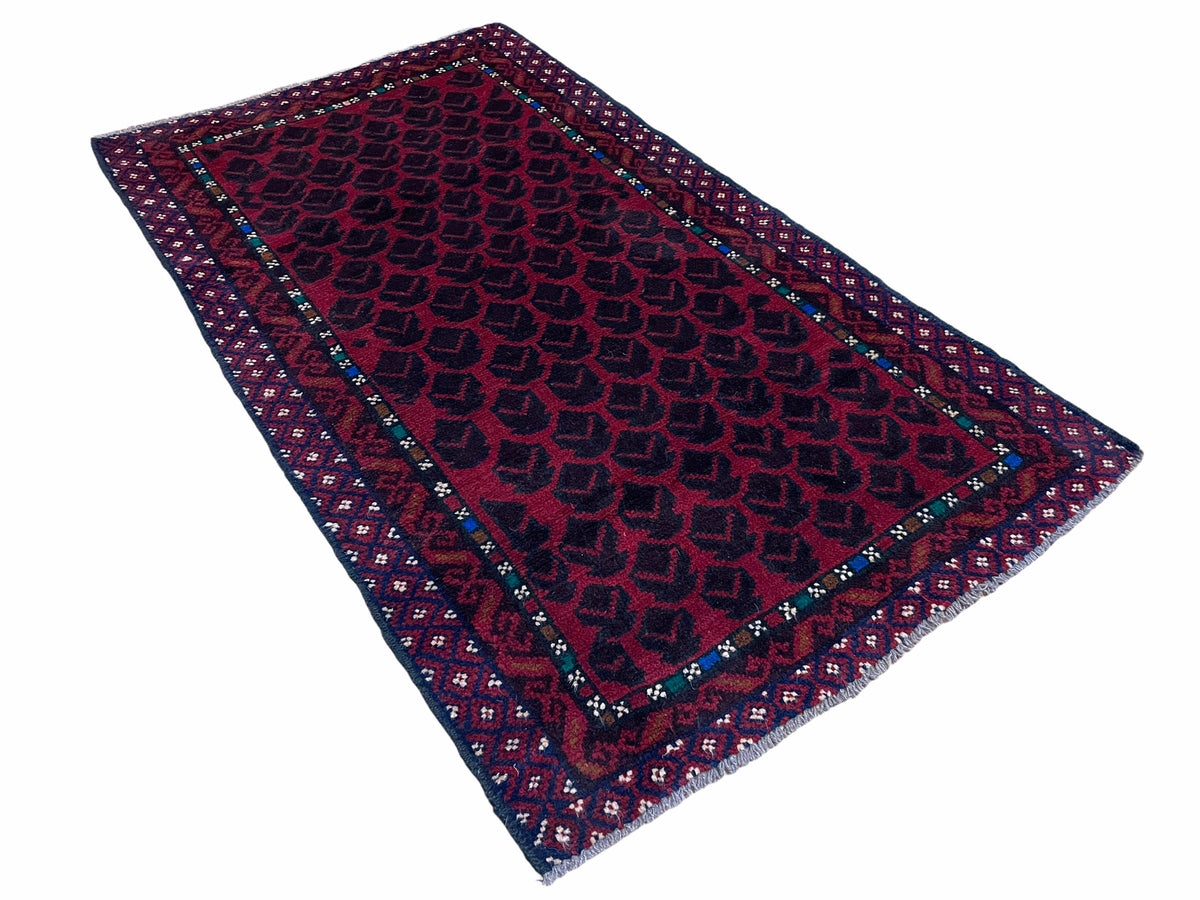2' 8" X 4' 6" Vintage Handmade Tribal Wool Rug Balouchi Rug Afghan Rug Red Blue